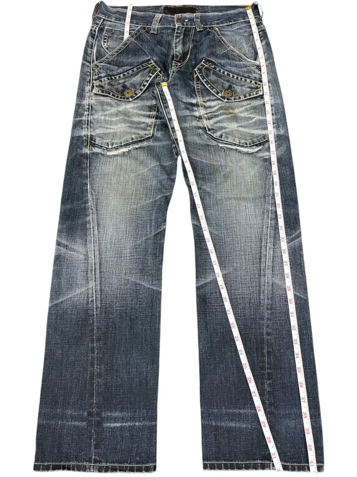 Japanese Brand Vintage Back Number Buckle Back Distress Baggy Jeans Size US 32 / EU 48 - 12 Thumbnail