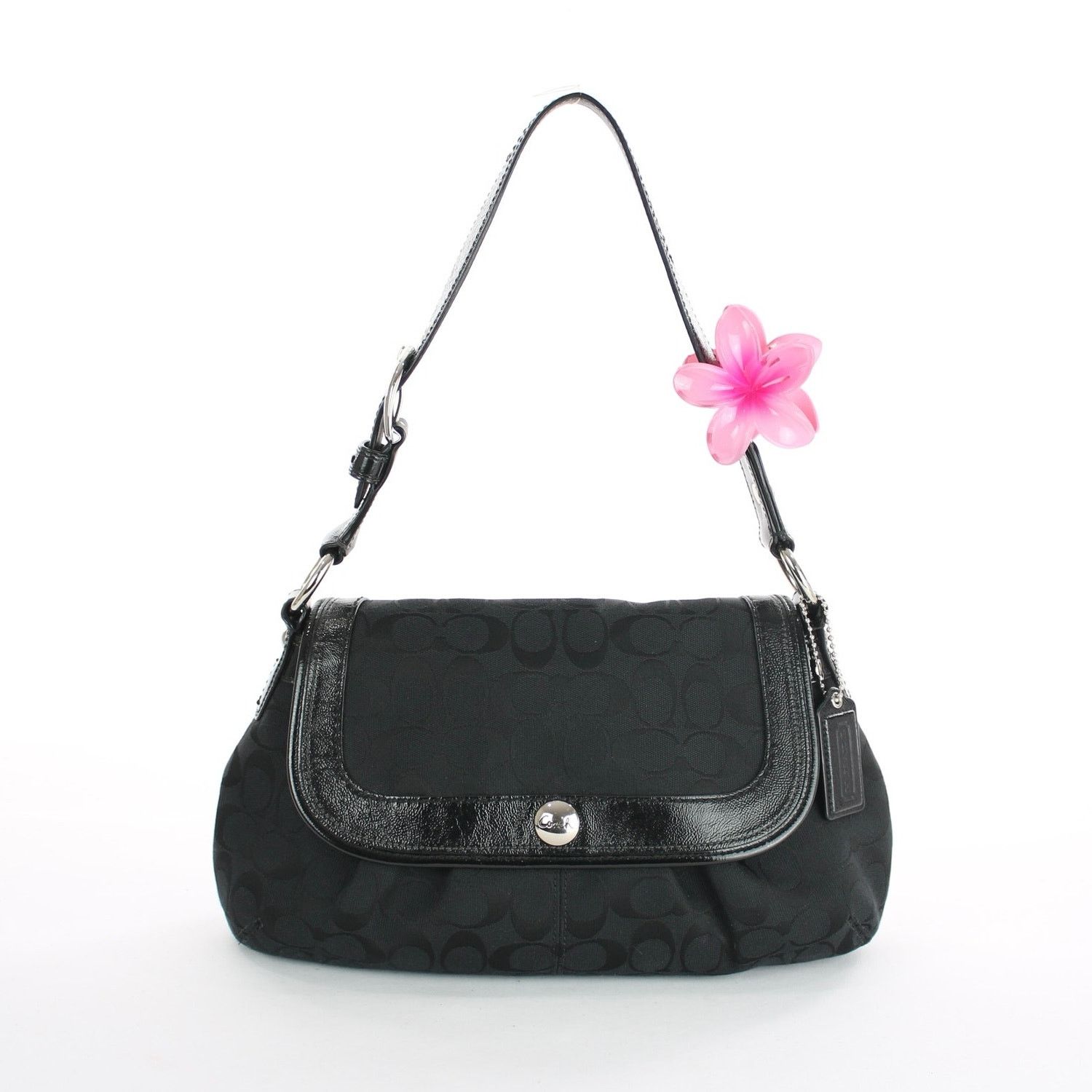 バッグ COACH Y2K Jacquard One Shoulder Bag Coach Coach Y2K Signature Jacquard Black Leather Hobo Shoulder Bag
