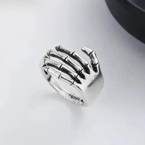 VIBE Skeleton Ring Hand Bones Goth Punk Rock Jewelry Chrome Size ONE SIZE - 7 Thumbnail