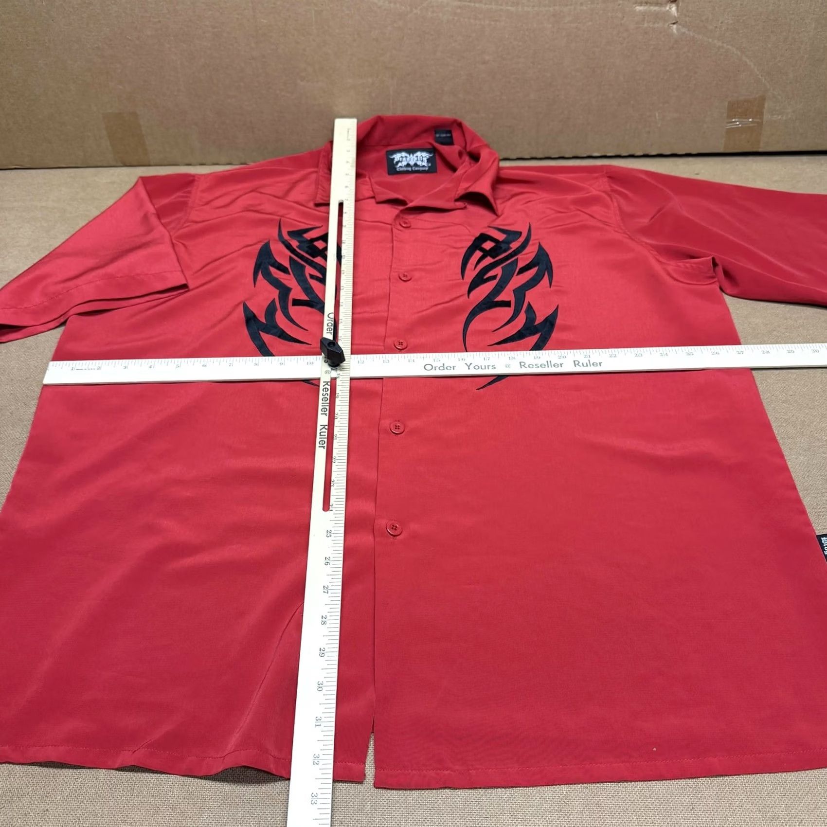 Vintage Dragonfly Shirt Mens 4XL Red Tribal Graphic Button Up Short Sleeve Polyester Size US XXL / EU 58 / 5 - 7 Thumbnail
