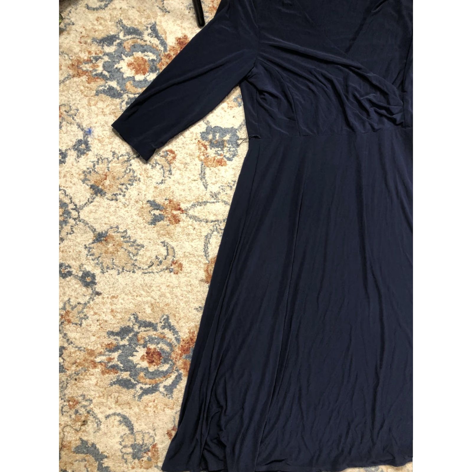 Ralph Lauren Lauren Ralph Lauren Dress Womens 12 Navy Blue Wrap Maxi Jersey V Neck 3/4 Sleeve Size XL / US 12-14 / IT 48-50 - 3 Thumbnail