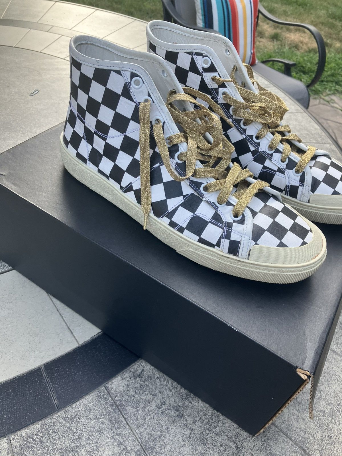 Pre-owned Saint Laurent Checkerboard Sl37 Hedi Slimane Shoes In White