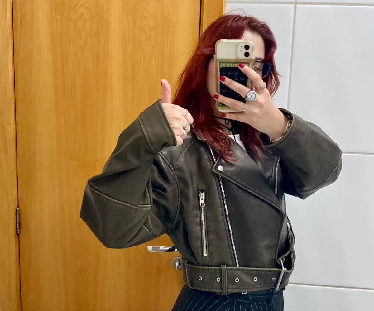 Jean Retro Carbon Oversized Loose Pu Faux Leather Short Jacket Size XL / US 12-14 / IT 48-50 - 11 Thumbnail