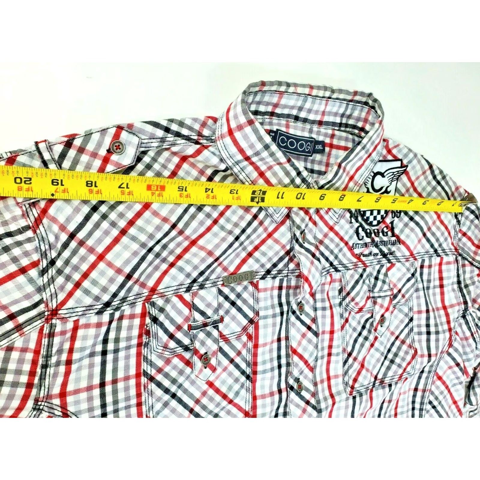 Coogi COOGI Australia Long Sleeve Plaid Button-Down Shirt Men 2XL Red Embroidery, Multicolor, Cotton, Casual Shirt, Button-Up, Regular Fit Size US XXL / EU 58 / 5 - 4 Thumbnail