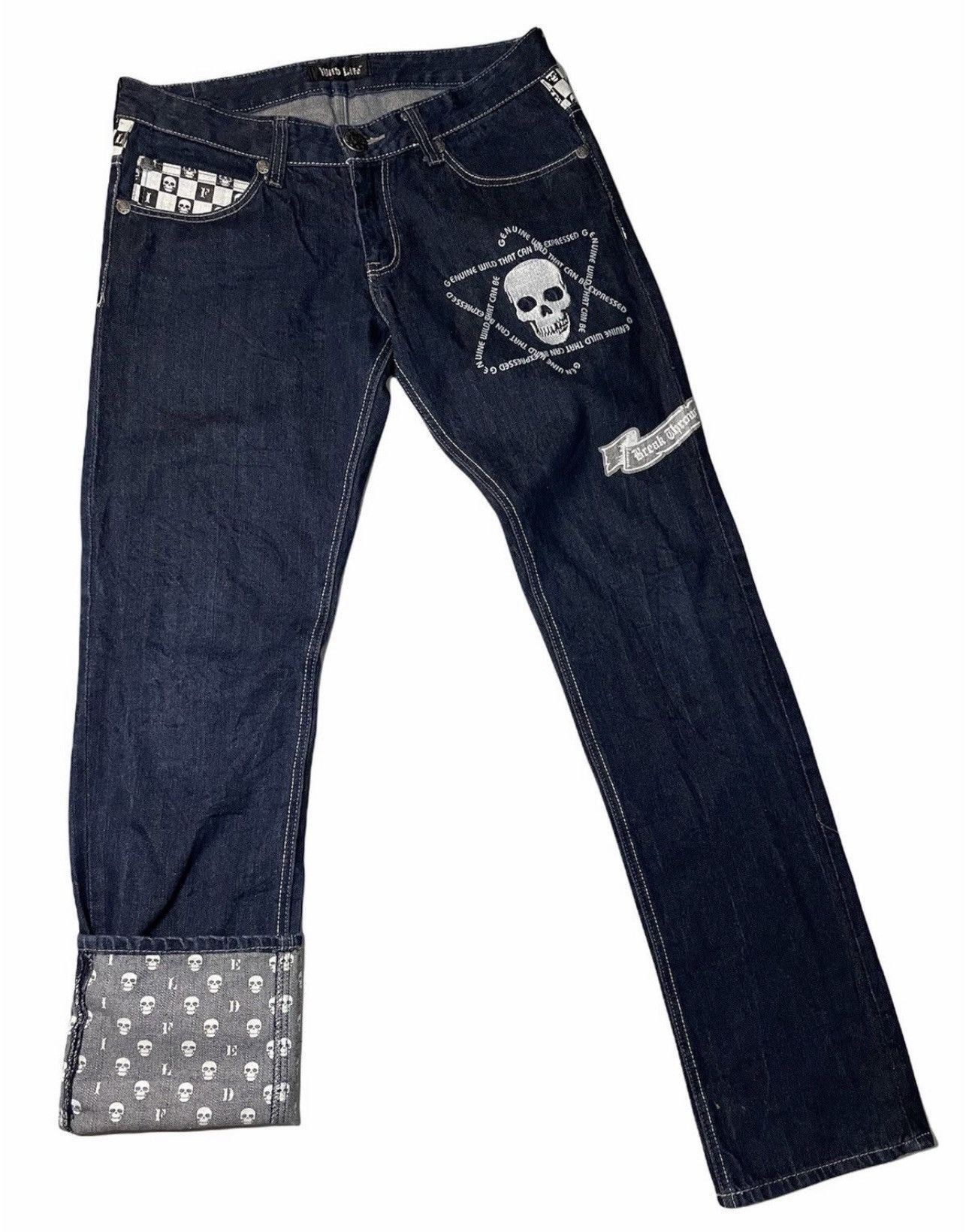 Japanese Brand Mild life skull jeans punk rock n roll Size US 33 - 1 Thumbnail