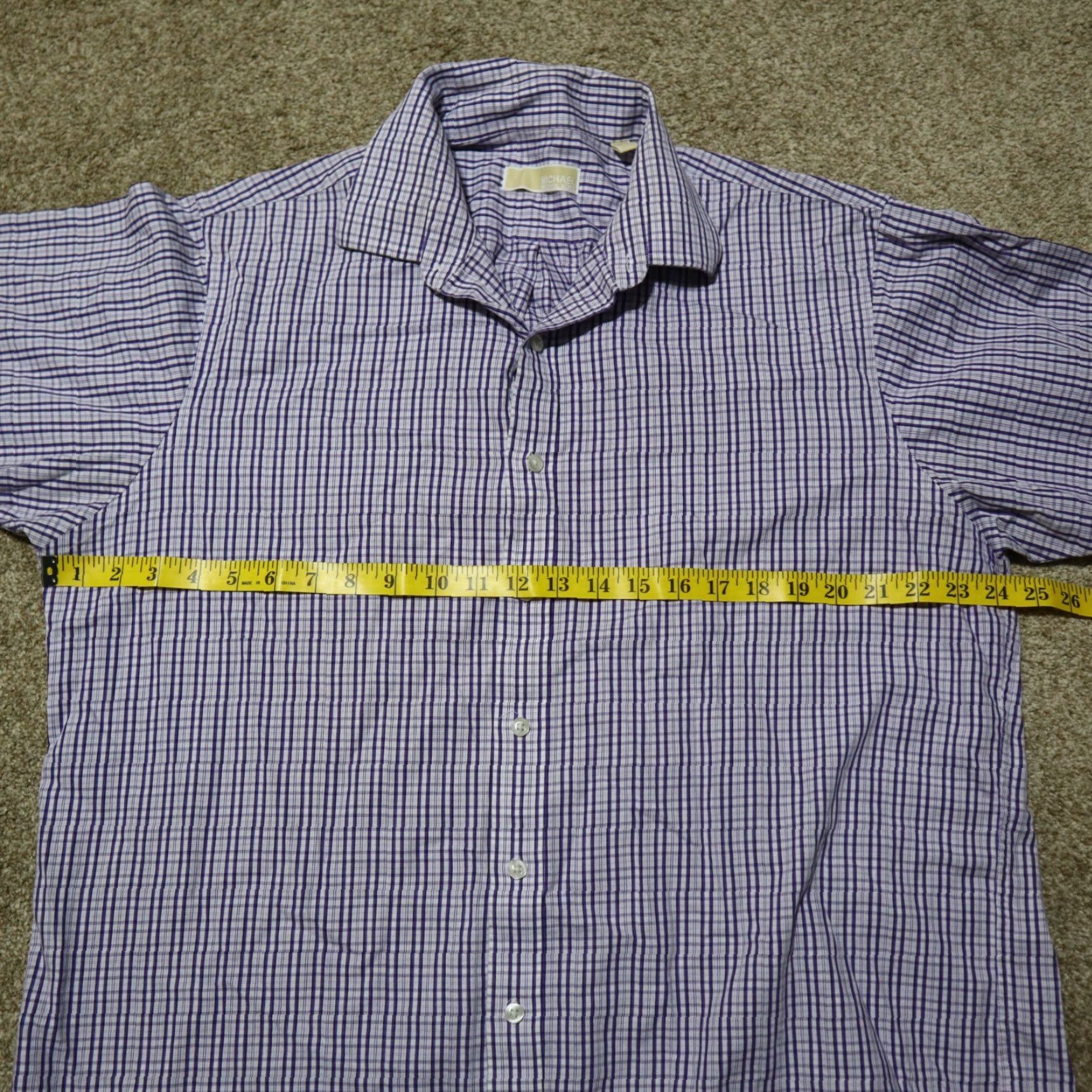 Michael Kors VINTAGE Michael Kors Men's Casual Cotton Check Button-Down Shirt Long Sleeve Size 17 Purple Size 46R - 4 Thumbnail
