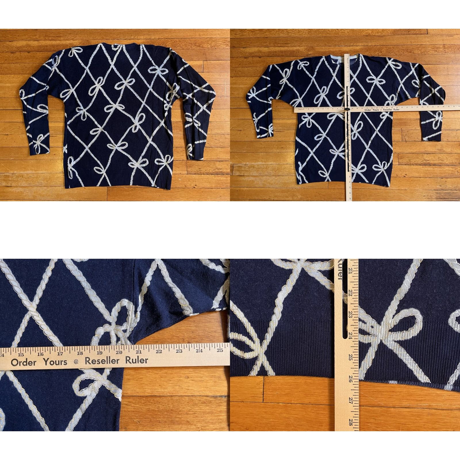 Blumarine VINTAGE Blumarine Bow Knot All Over Print Wool Sweater Women’s L Blue Italy Size L / US 10 / IT 46 - 8 Thumbnail