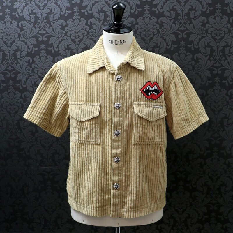 image of Chrome Hearts X Matty Boy Corduroy Button Up Shirt in Beige, Men's (Size Medium)