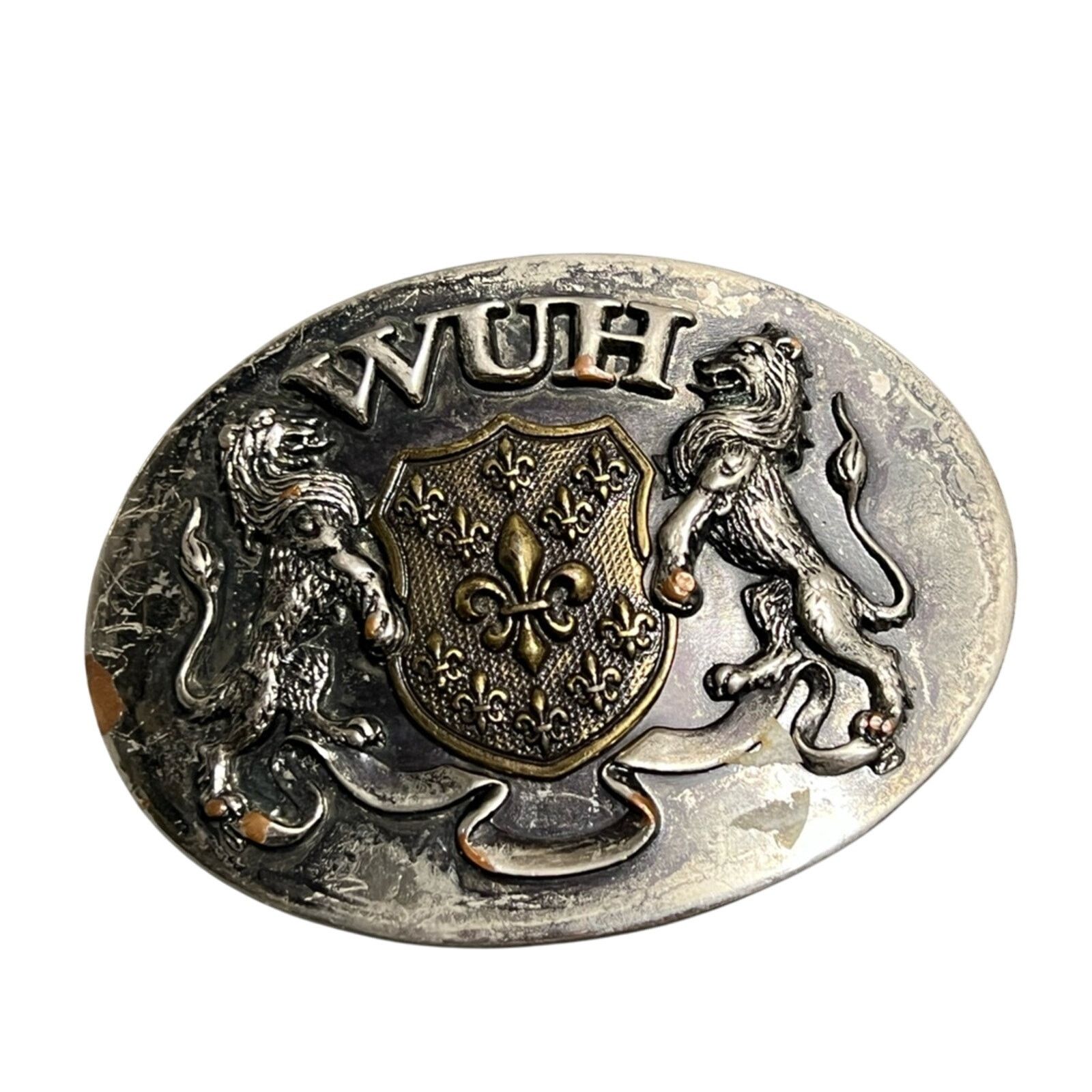 Vintage WASHED UP HOLLYWOOD LIONS FLEUR HERALDIC OLD BELT BUCKLE VTG Size 36 - 1 Thumbnail