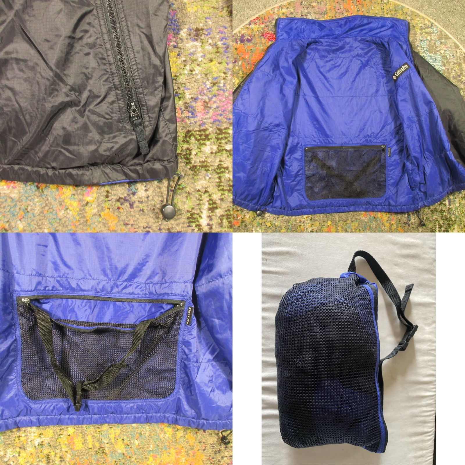 Vintage VINTAGE Columbia Jacket Women M Blue Black Packable Built in Bag and Strap Windbreaker Full Zip Lightweight Softshell 80s Outdoor Mens Womens Girls? Size M / US 6-8 / IT 42-44 - 8 Thumbnail