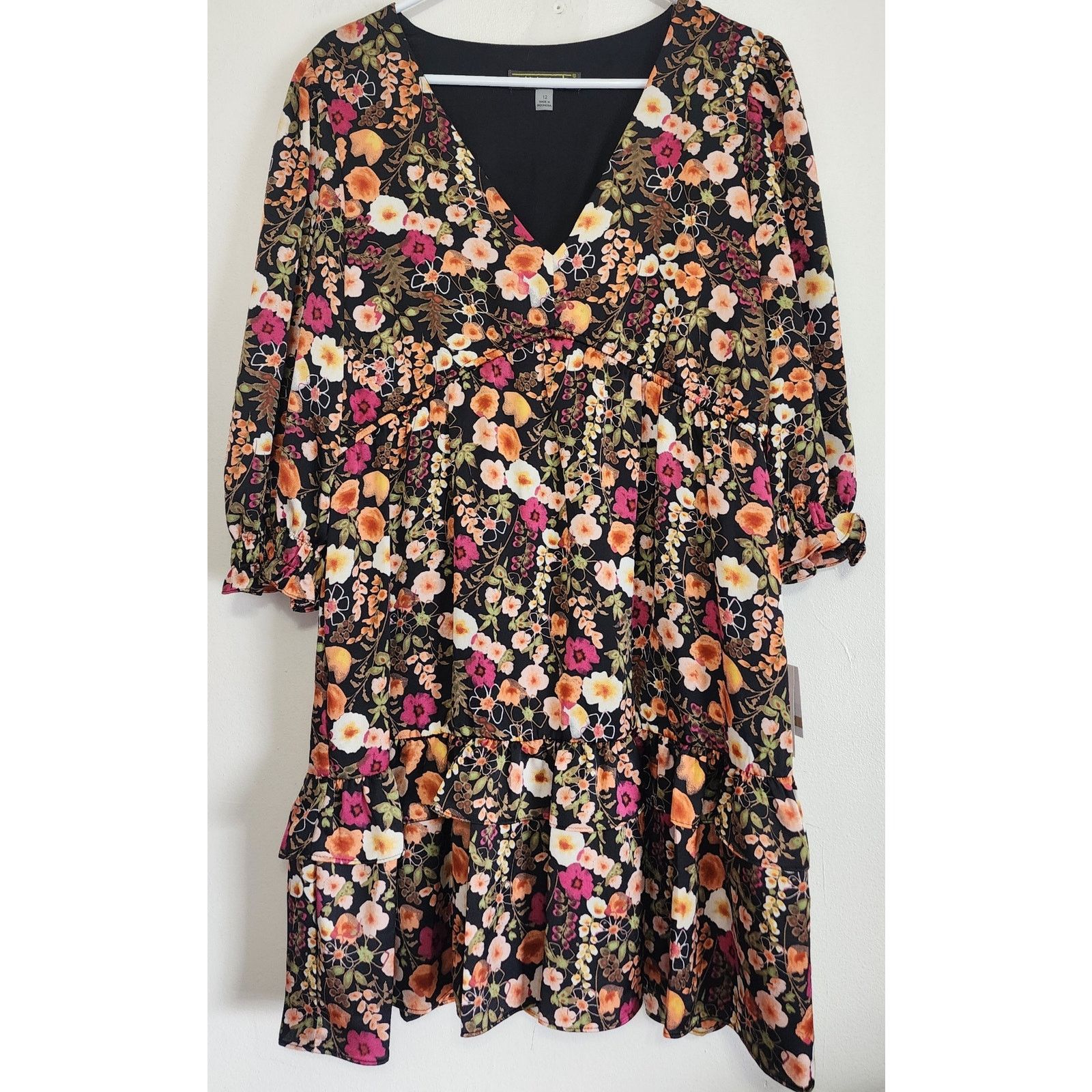 Other Melonie T Floral Print 3/4 Sleeve Mini Dress Size 12 NWT Size XL / US 12-14 / IT 48-50 - 1 Thumbnail