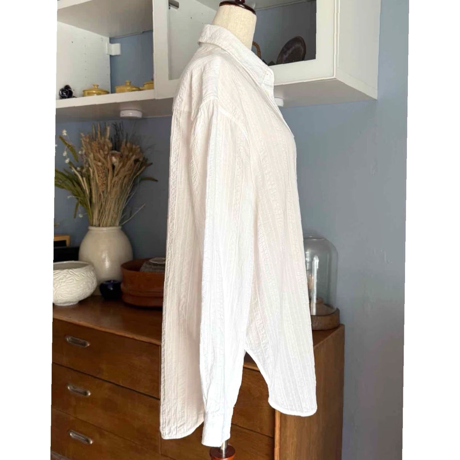 Vanessa Bruno VINTAGE Vanessa Bruno Button-Up Shirt White Cotton Textured Long Sleeve Collared Size 38 100% Cotton Mens Womens? Size M / US 6-8 / IT 42-44 - 4 Thumbnail