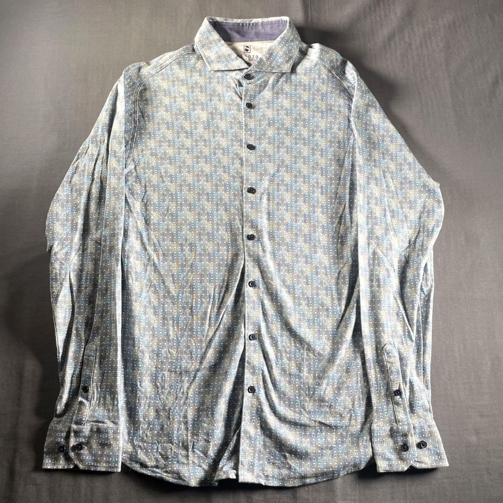 Vintage Desoto Shirt Mens M Blue Gray Patterned Button-Down Long Sleeve Cotton Size US M / EU 48-50 / 2 - 3 Thumbnail