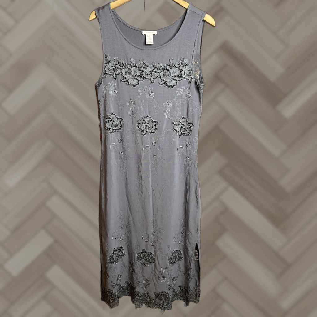 Vintage Sundance Dress Size 6 Gray Embroidered Womens Rayon Size M / US 6-8 / IT 42-44 - 1 Thumbnail
