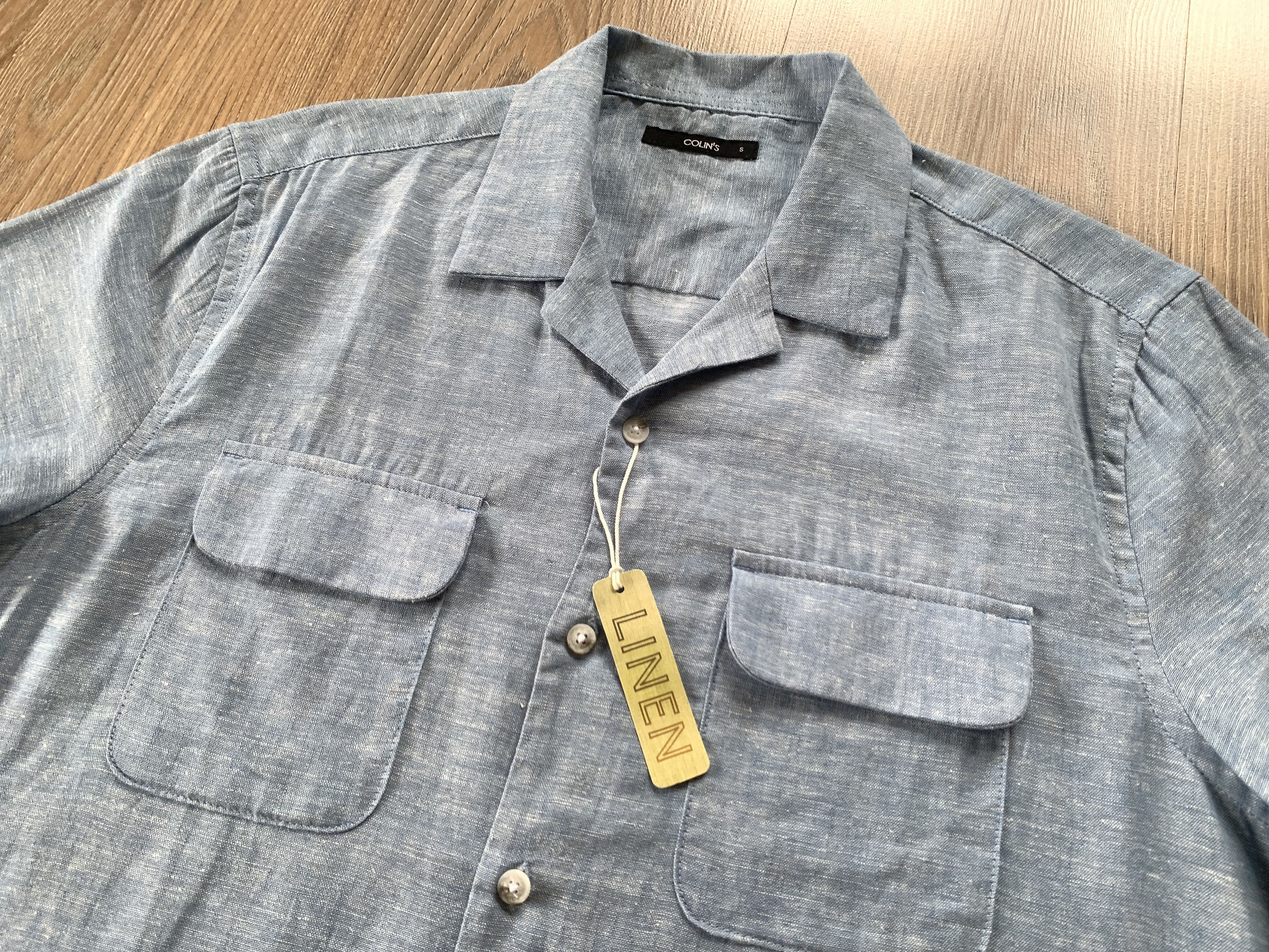Other Colins New Linen Light Blue Pocket Short Sleeve Shirt Size US S / EU 44-46 / 1 - 4 Thumbnail