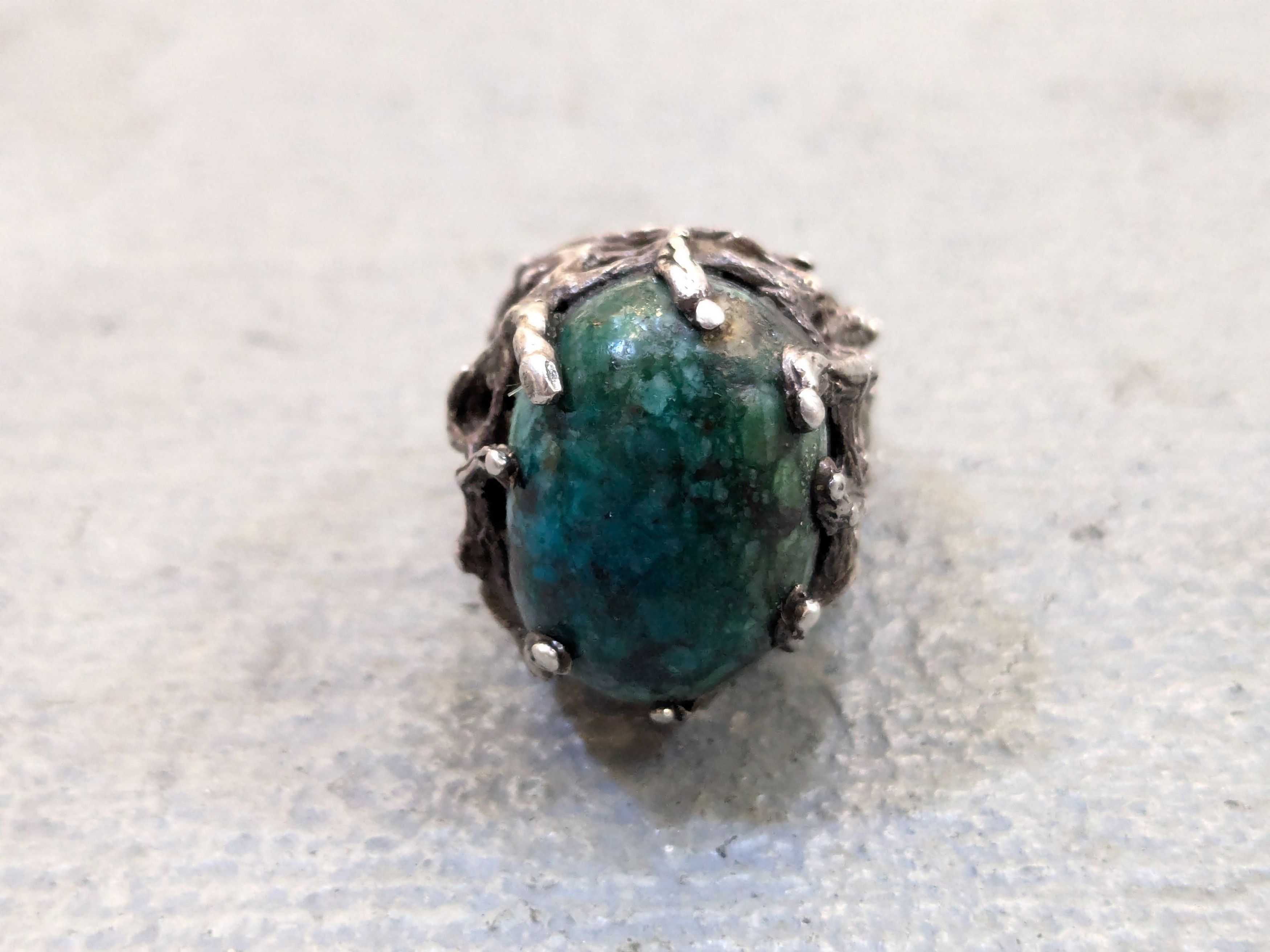 Other Vintage Sterling Silver Ring Chysocolla Brutalist Modern Size ONE SIZE - 5 Thumbnail