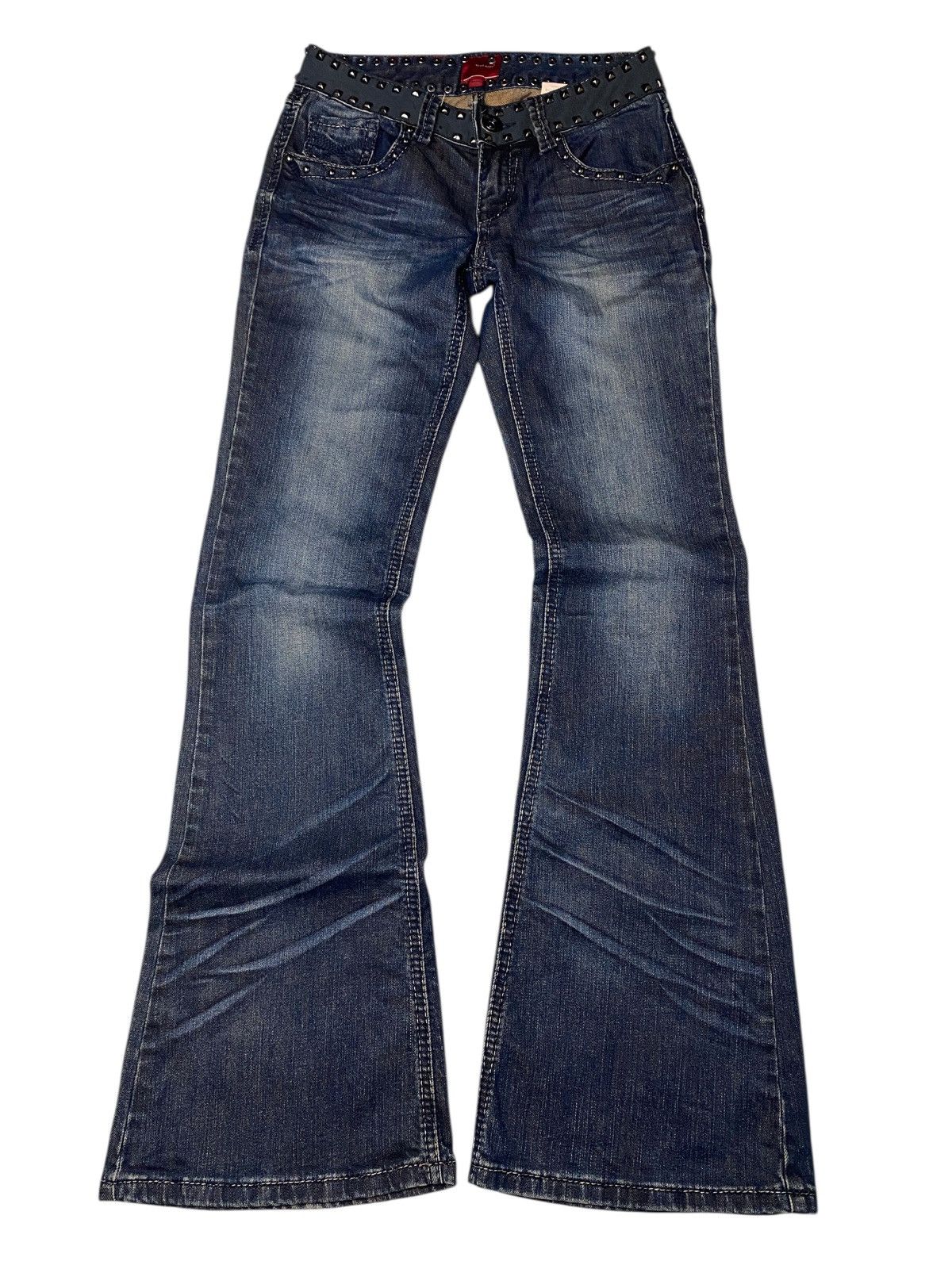 If Six Was Nine 2000's Veromoda Seawash Punk Studded Bootcut Jeans Size US 26 / EU 42 - 1 Thumbnail