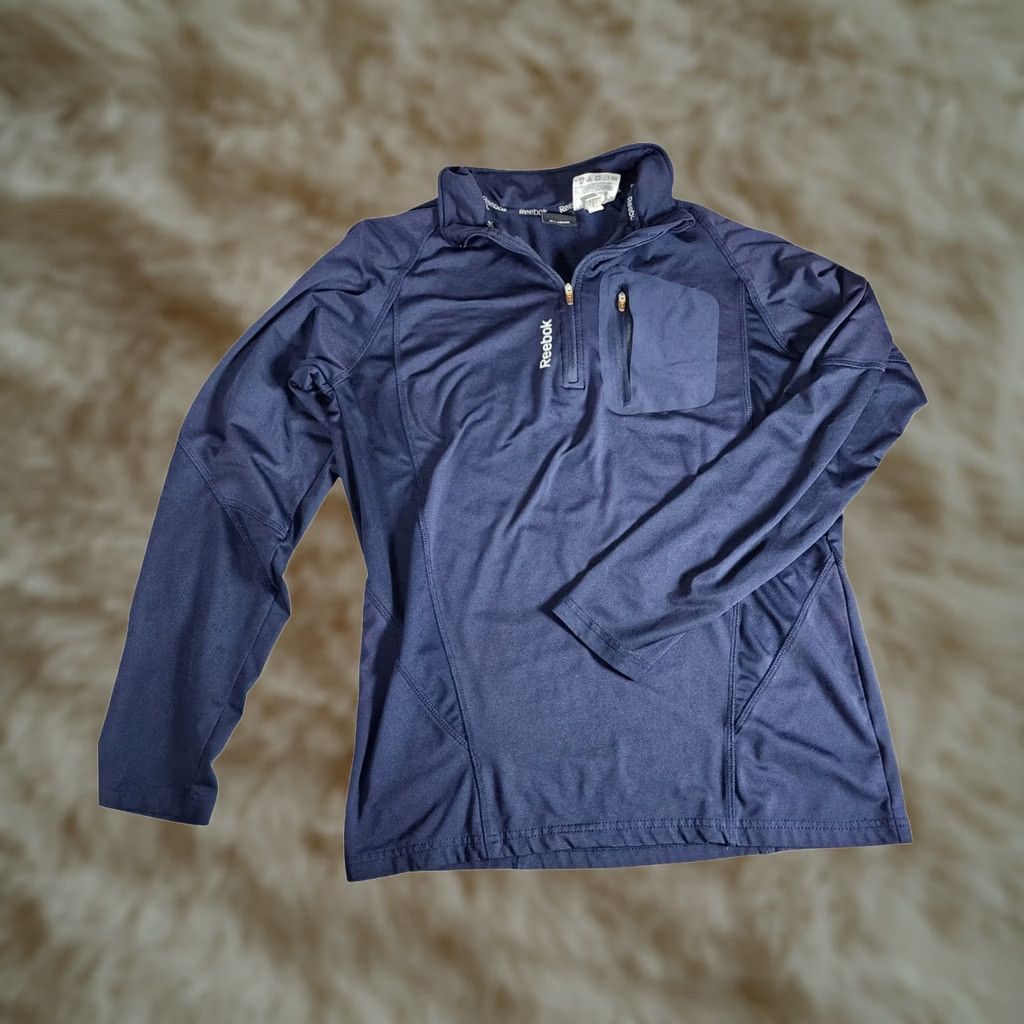 Reebok Mens Reebok Performance Pullover Shirt Medium Navy Blue Long Sleeve Quarter Zip Size US M / EU 48-50 / 2 - 1 Thumbnail