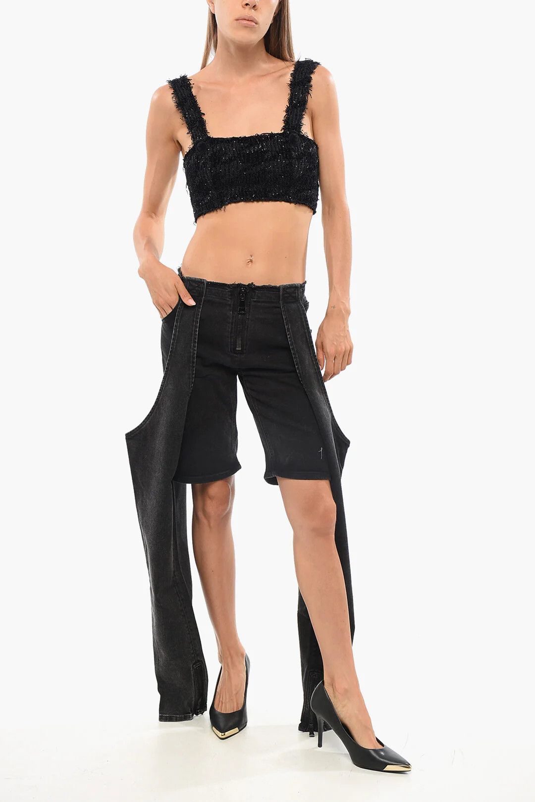Balmain og1mm0326 Solid-Color Crop Top in Black Size XS / US 0-2 / IT 36-38 - 4 Thumbnail