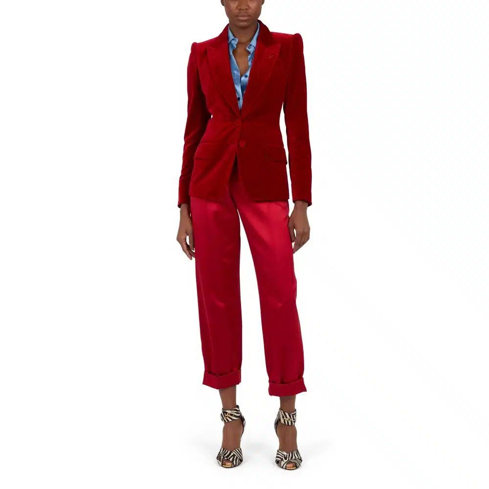 Tom Ford o1loc1c0526 PAW281 Silk Duchesse Boyfriend Cut Pant in Red Size 25" / US 0 / IT 36 - 5 Thumbnail