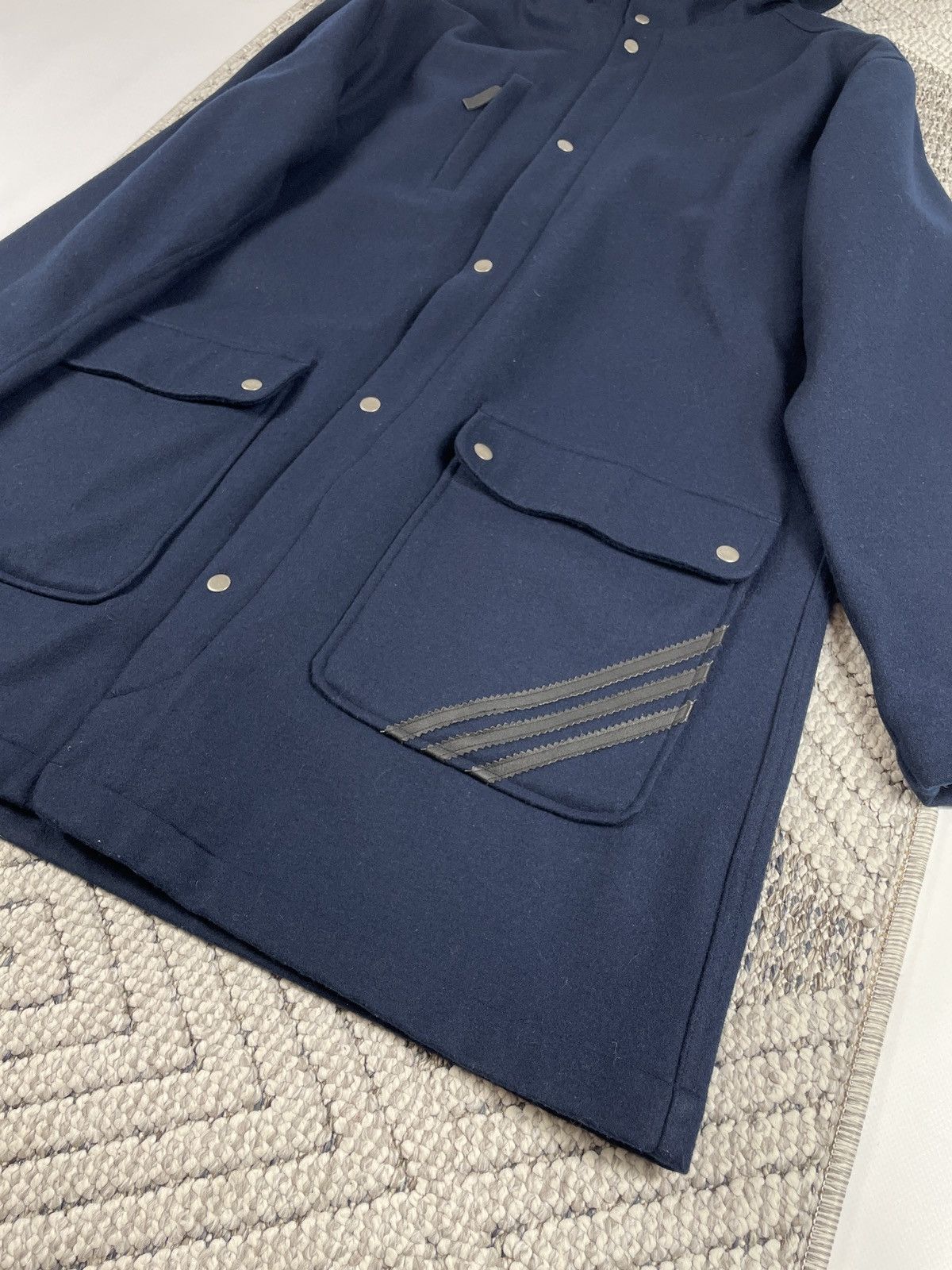 Adidas 00s Adidas Originals Vintage Wool Coat Navy Blue early 2000s Size US L / EU 52-54 / 3 - 2 Thumbnail