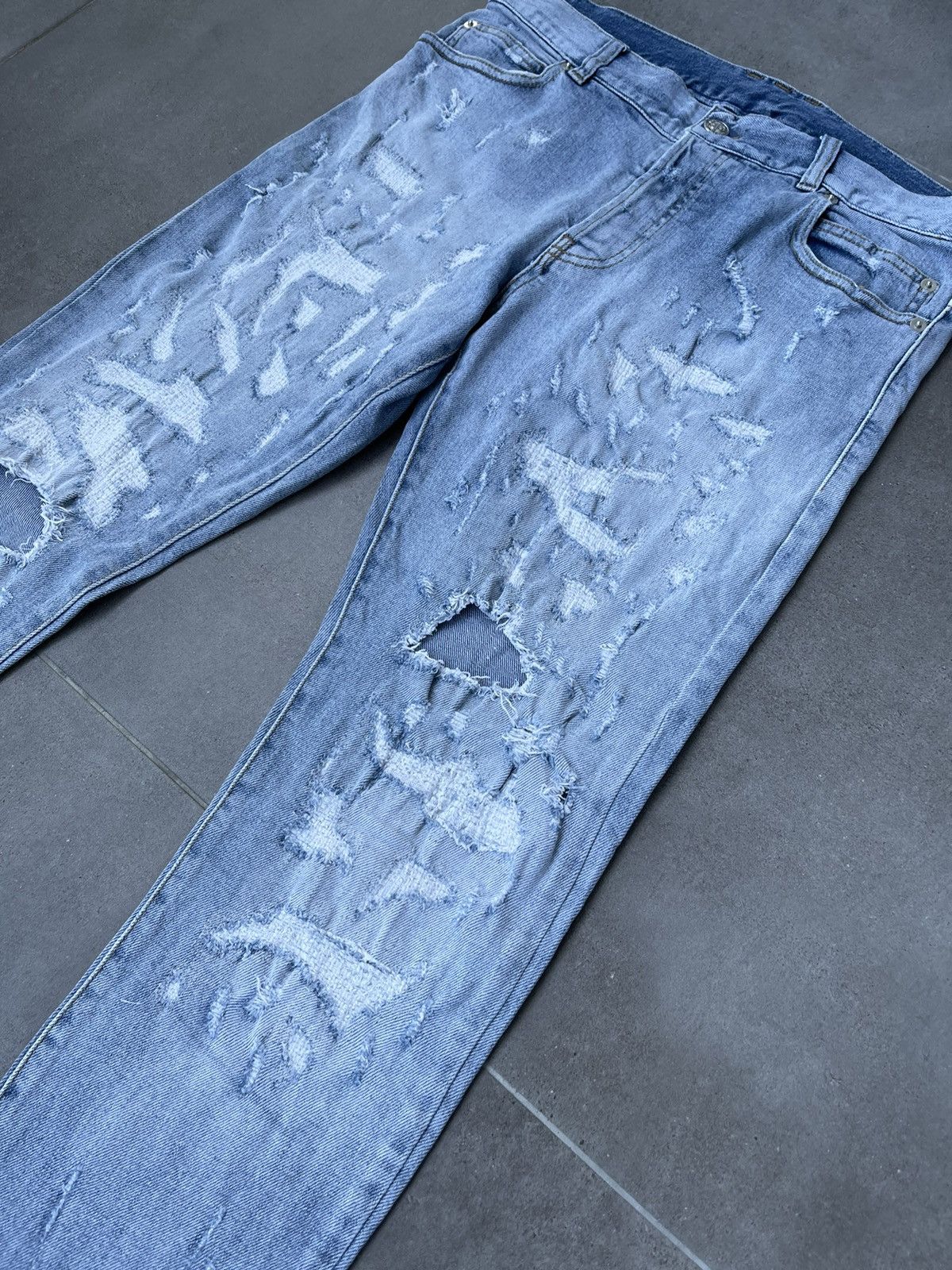 Balmain Balmain Distressed Indigo Biker Denim Pants Size US 31 - 13 Thumbnail