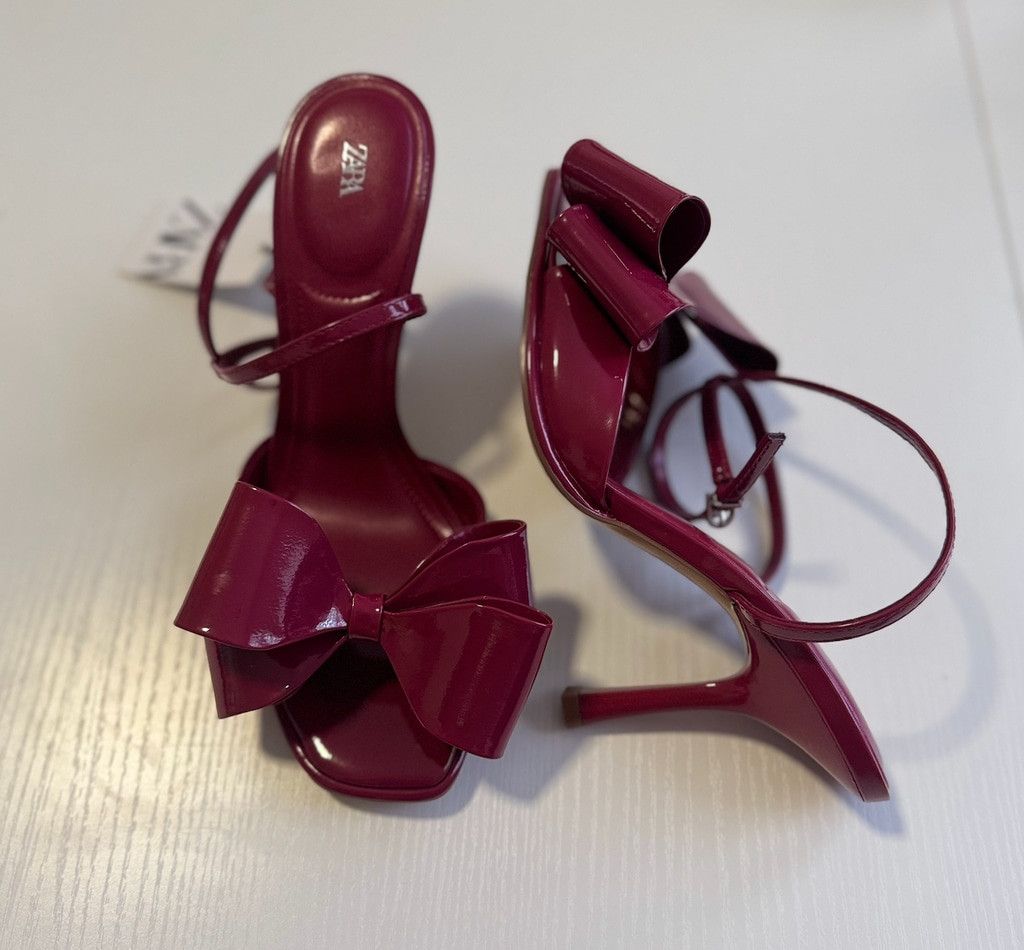 Zara Zara Patent Effect Bow Sandals Size 39 Size US 8 / IT 38 - 11 Thumbnail