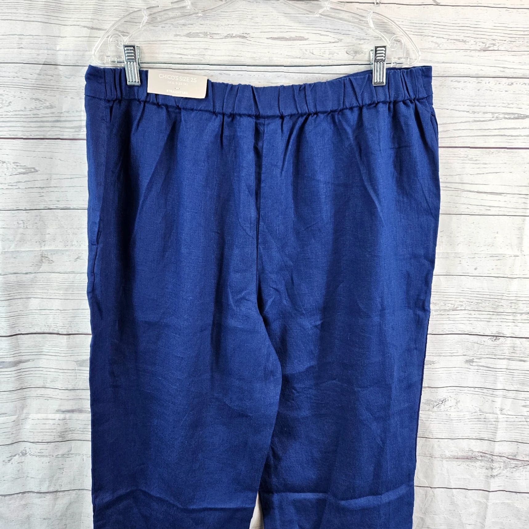 Vintage Chico's Womens Cropped Linen Pants Sz 14 Solid Blue High Rise Pull On Size 36" / US 14 / IT 50 - 4 Thumbnail