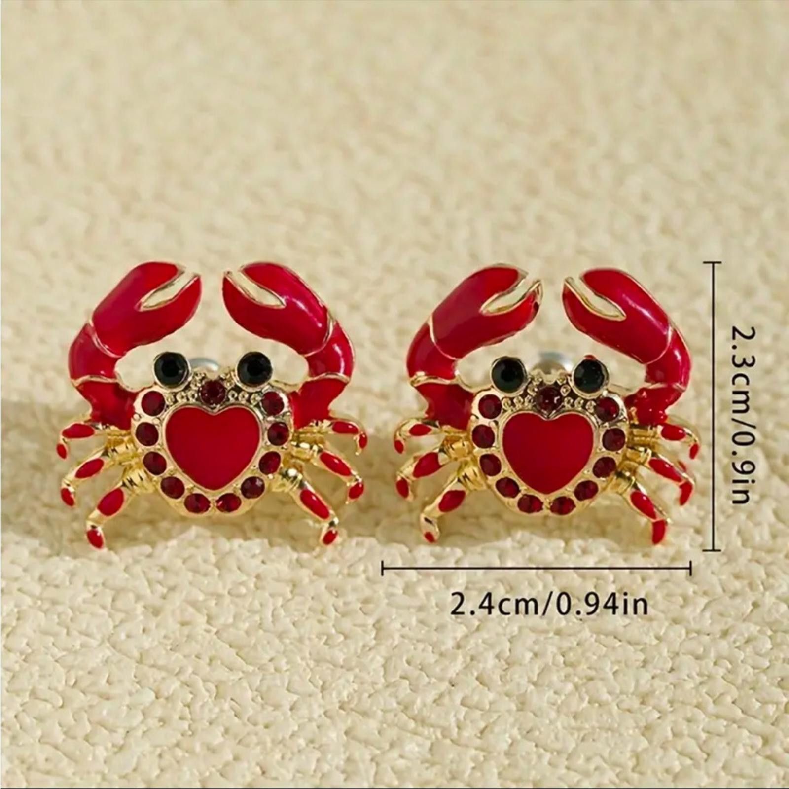 Designer Charming Crab Earrings Red & Gold Rhinestone Studded Stud Size ONE SIZE - 4 Thumbnail