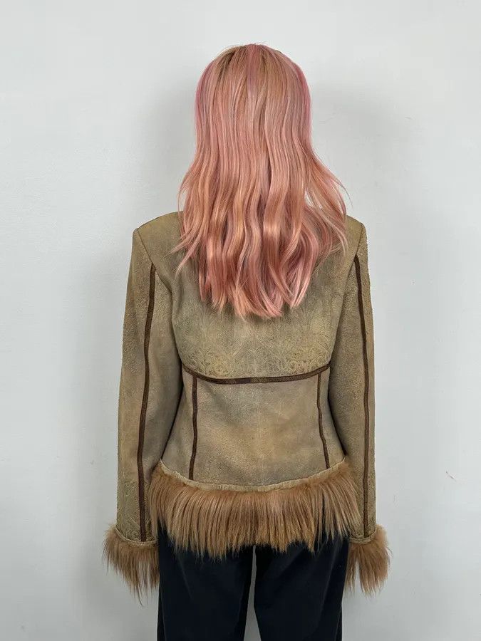 Roberto Cavalli 2000s Roberto Cavalli Beige Suede Baroque Prints & Fur Jacket Size M / US 6-8 / IT 42-44 - 3 Thumbnail