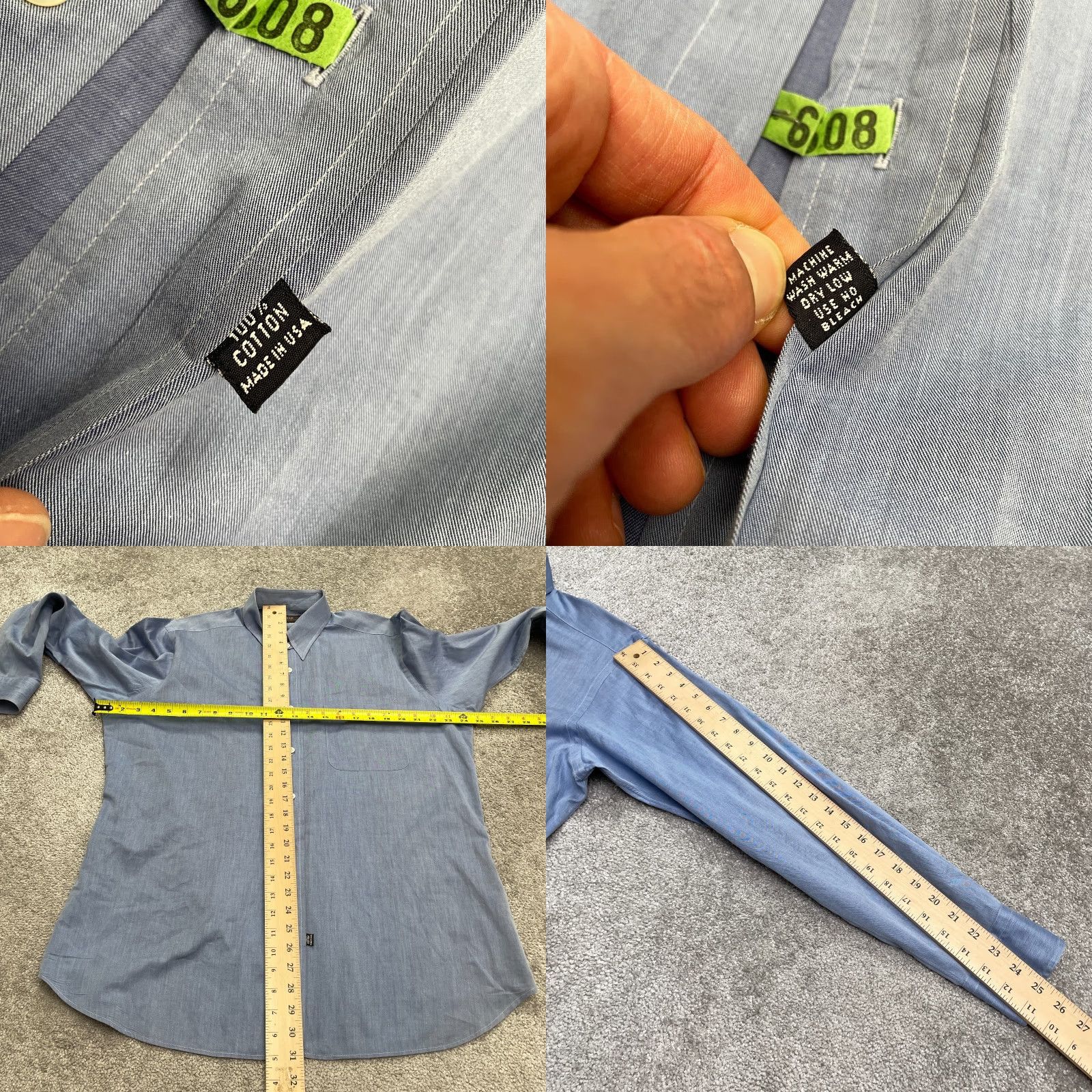 Neiman Marcus VINTAGE Neiman Marcus Dress Shirt Men 16 34 Long Sleeve Blue 100% Cotton Business Casual Classic USA Size 34R - 8 Thumbnail