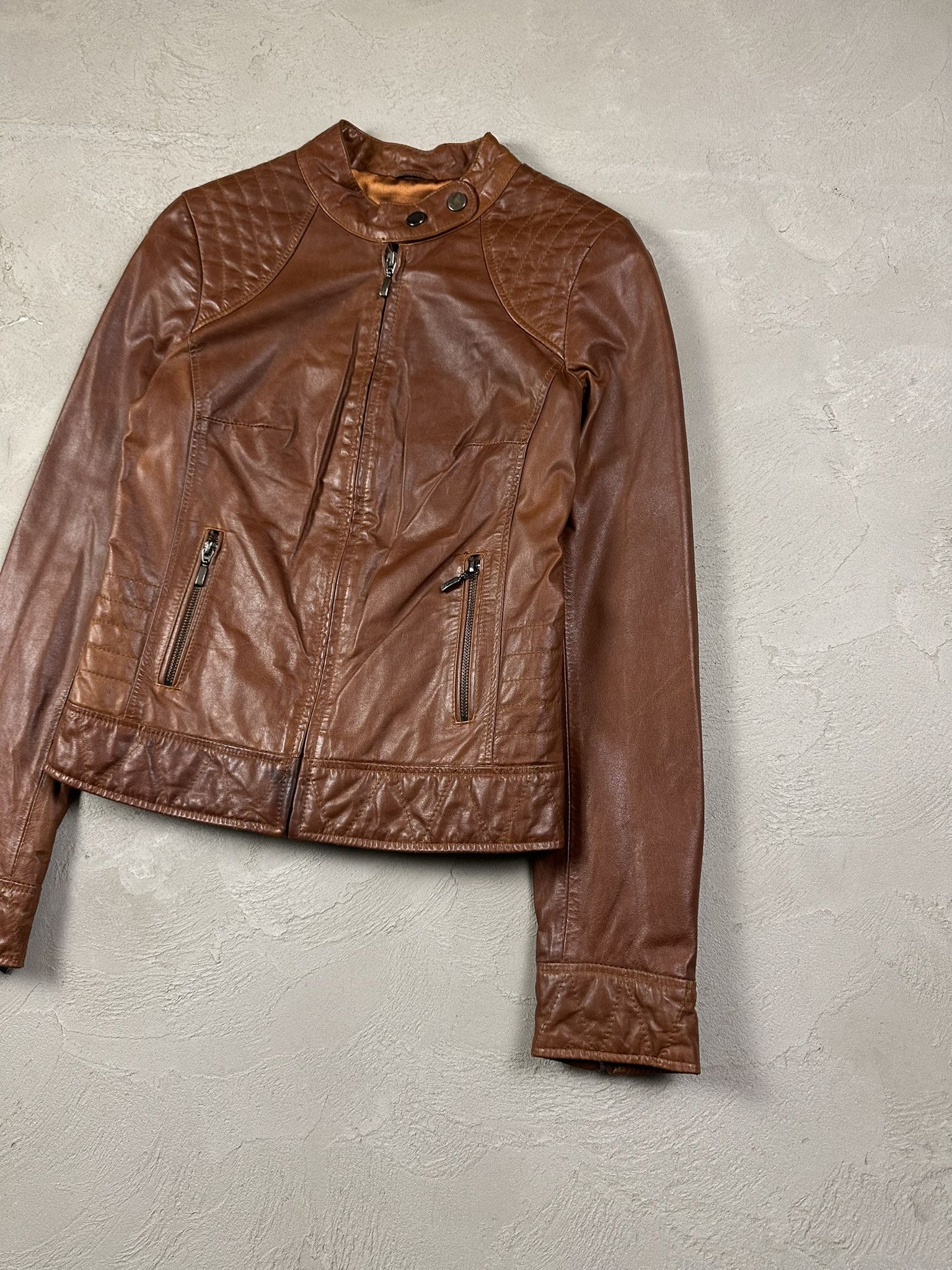 Genuine Leather Vintage Y2k Leather Biker Boxy Jacket 2000s Size L / US 10 / IT 46 - 3 Thumbnail