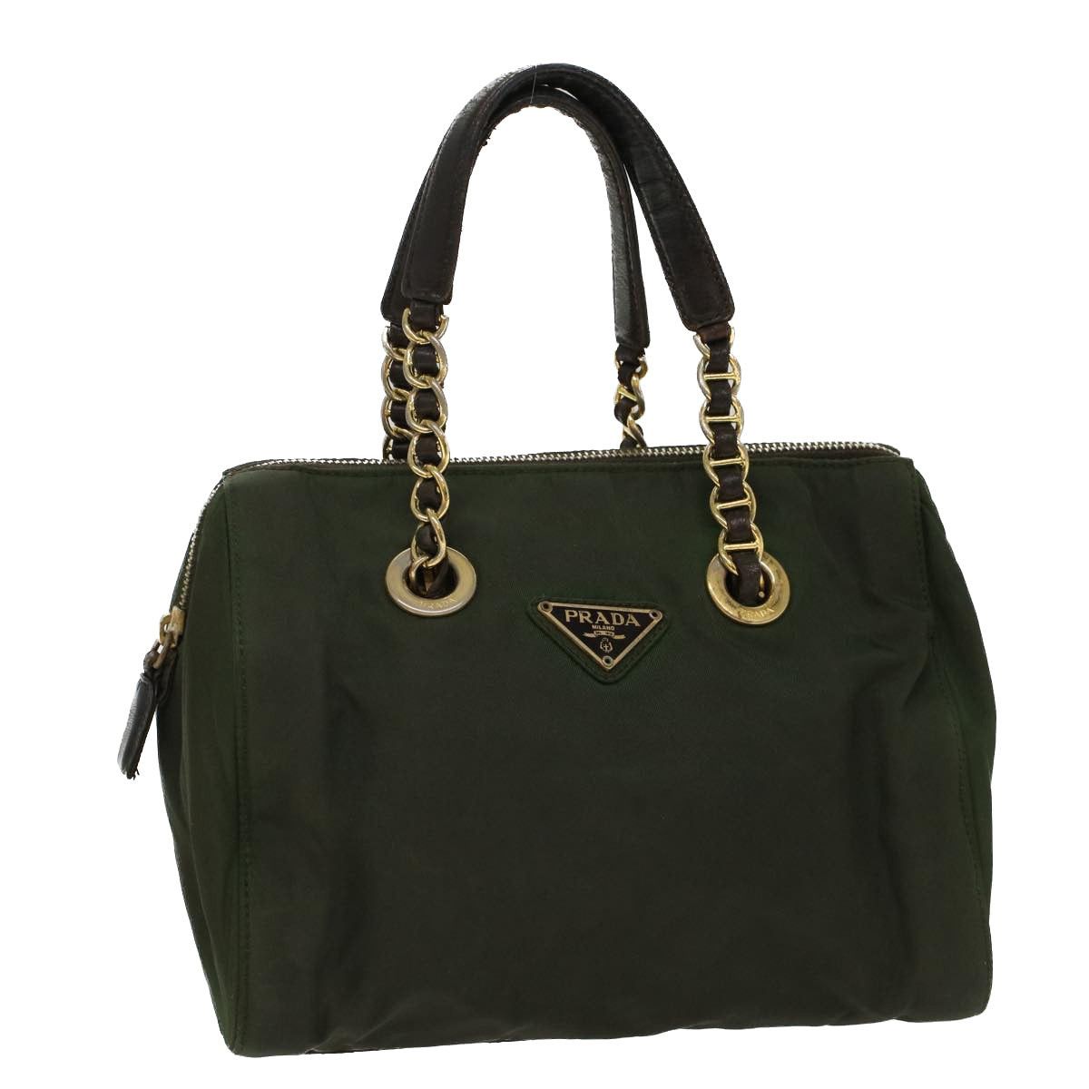 image of Prada Chain Hand Bag Nylon Khaki Auth Bs8195 in Green, Women's