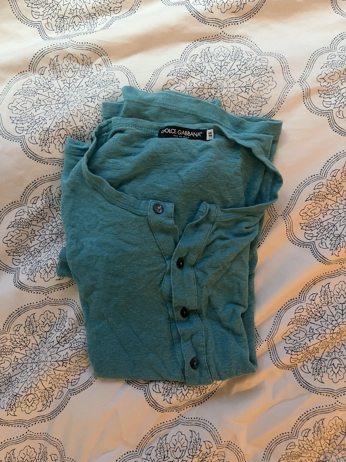 Dolce & Gabbana Dolce & Gabbana Teal Buttoned T Shirt Size US L / EU 52-54 / 3 - 1 Thumbnail