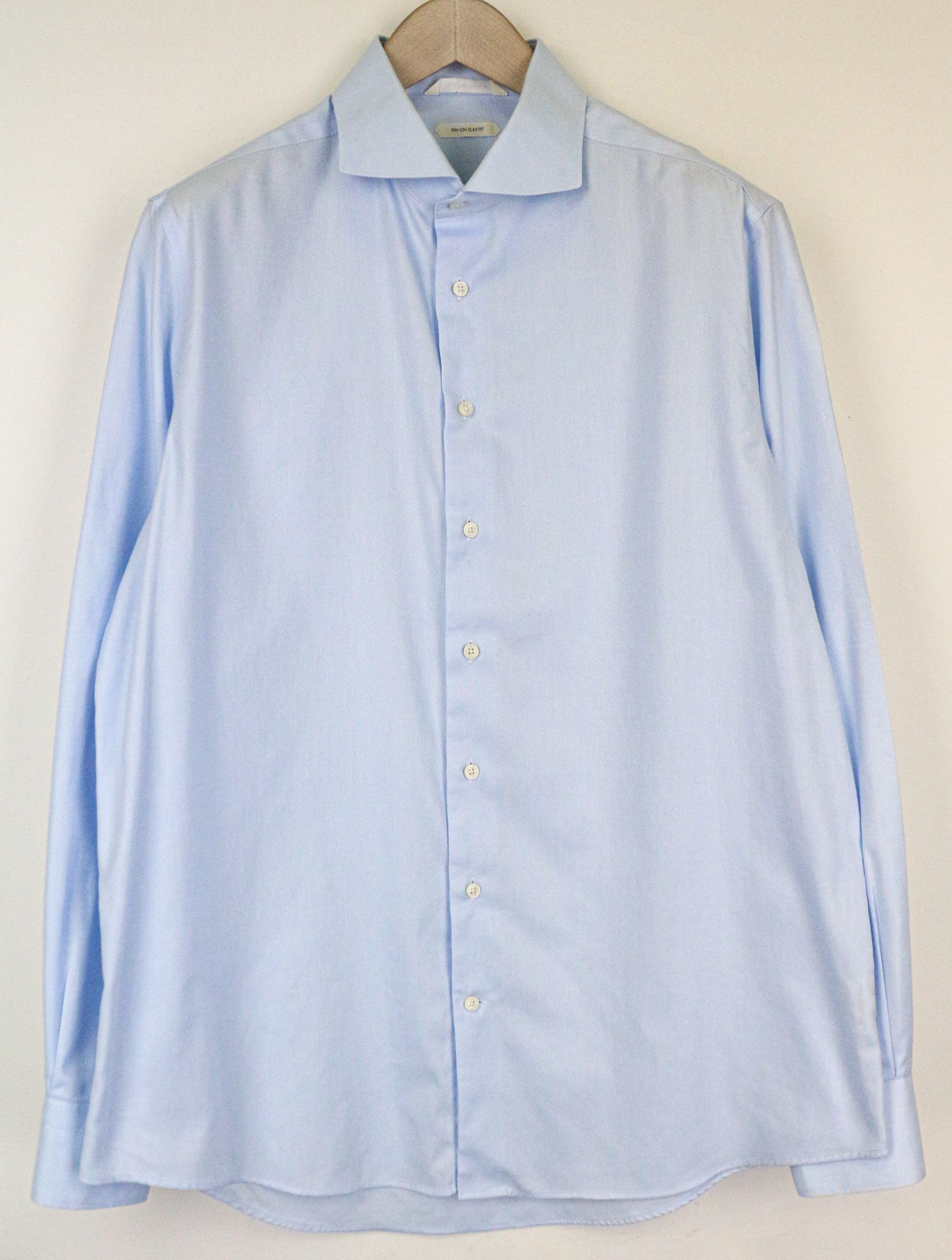 Suitsupply 43/17 Slim Blue Cotton Cutaway Twill Shirt 78345 Size 42R - 1 Thumbnail