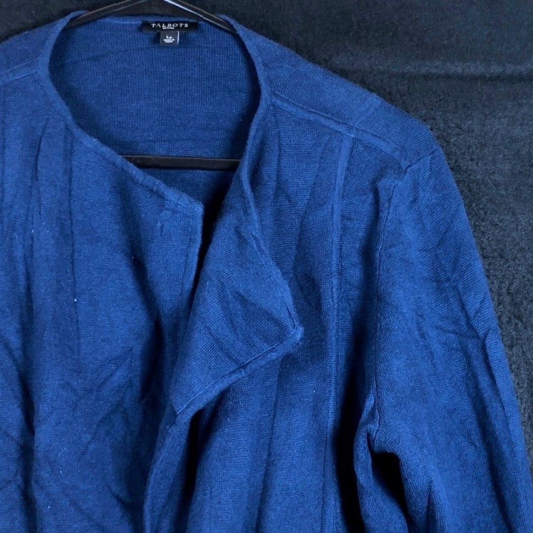 Talbots VINTAGE Talbots Womens Sweater Cardigan Heavy Open Front Long Sleeve Pockets LP Blue, Petite, Knitt? Size L / US 10 / IT 46 - 4 Thumbnail