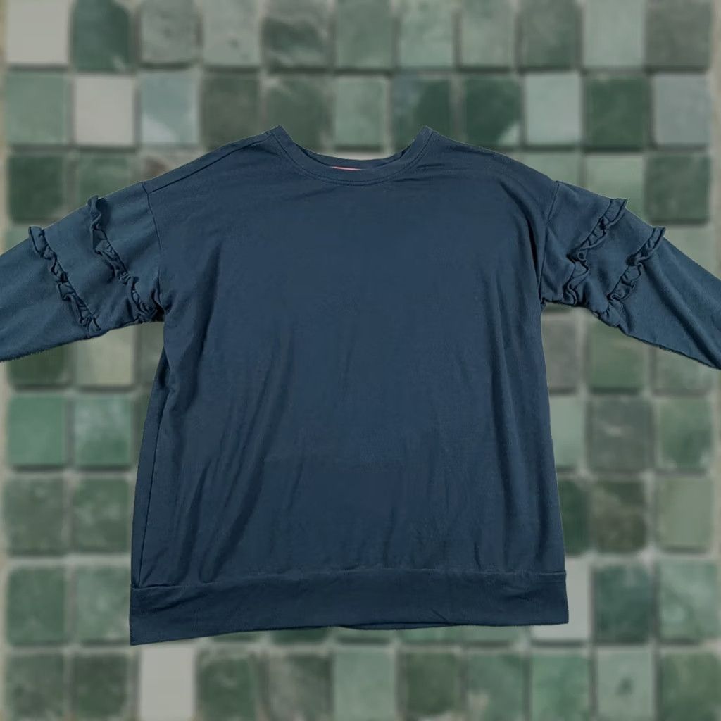 Vintage Matilda Jane Women Large Teal Ruffle Sleeve Pullover Crewneck Top Normcore Size L / US 10 / IT 46 - 1 Thumbnail