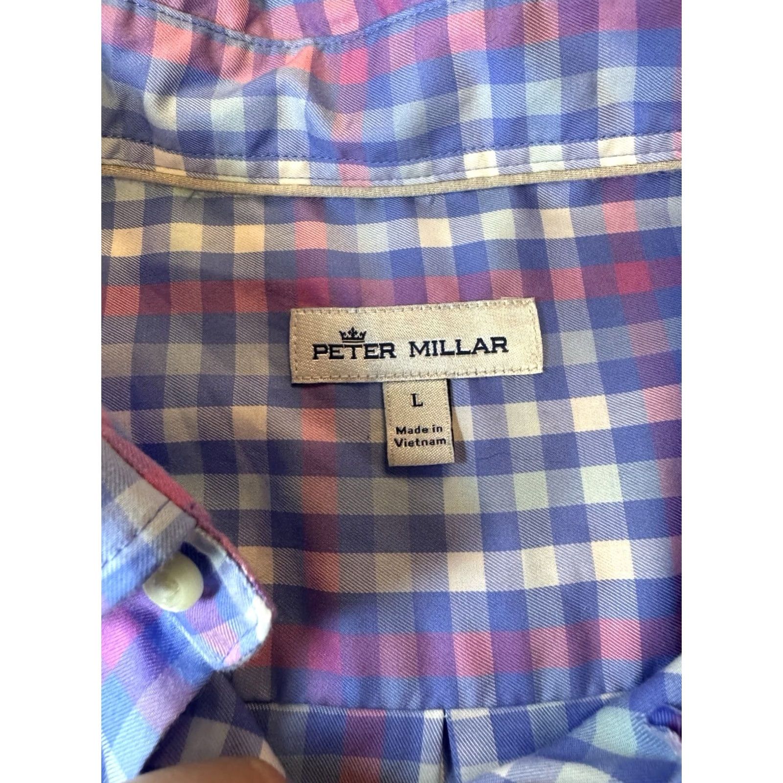 Peter Millar Peter Millar Shirt Button-Up Long Sleeve Blue Pink Plaid Checkered Print Casual, Workwear, Travel Large Men Size US L / EU 52-54 / 3 - 4 Thumbnail