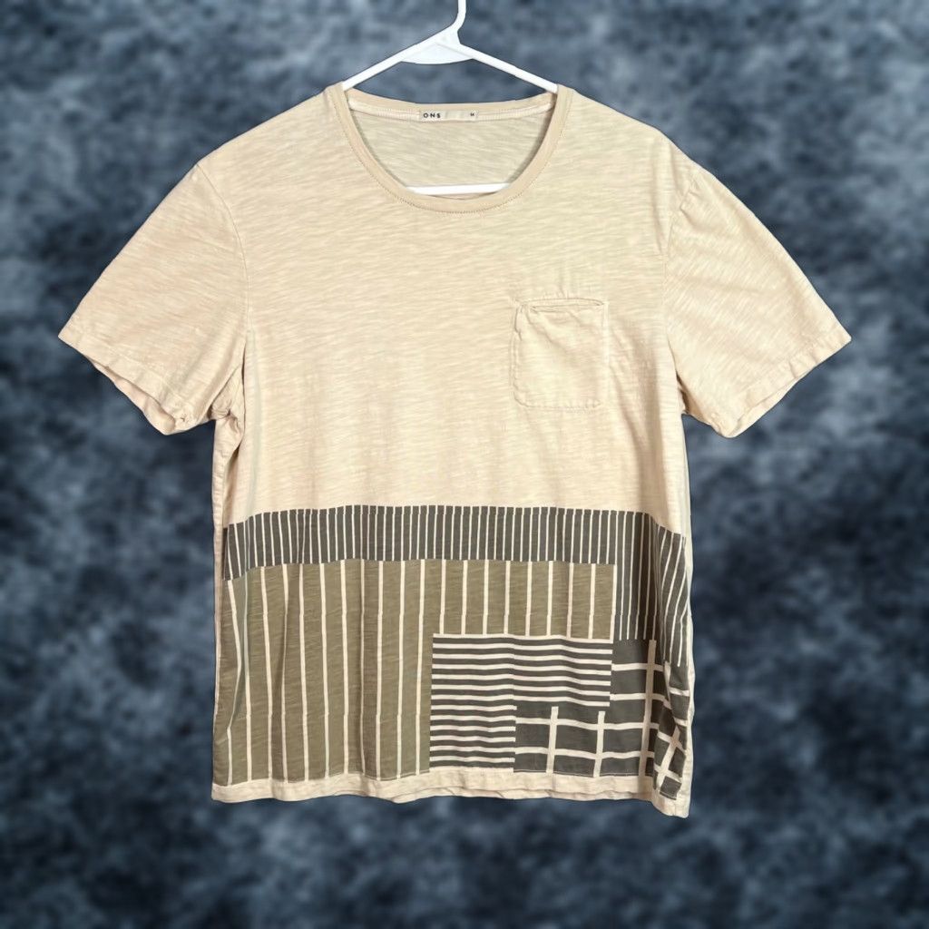 Olive O.N.S Mens Beige & Olive Graphic Pocket T-Shirt Size Medium 100% Cotton Size US M / EU 48-50 / 2 - 1 Thumbnail