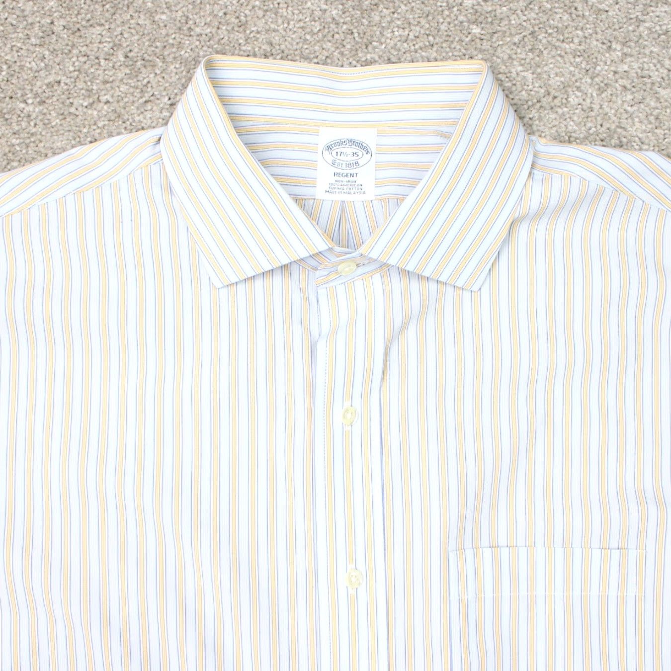 Brooks Brothers Brooks Brothers Shirt Mens 17 1/2 35 Yellow/Blue Regent Non-Iron Supima Cotton Dress Shirt Long Sleeve Button-Down Pattern Striped Modern Classic Mens Size US XXL / EU 58 / 5 - 4 Thumbnail