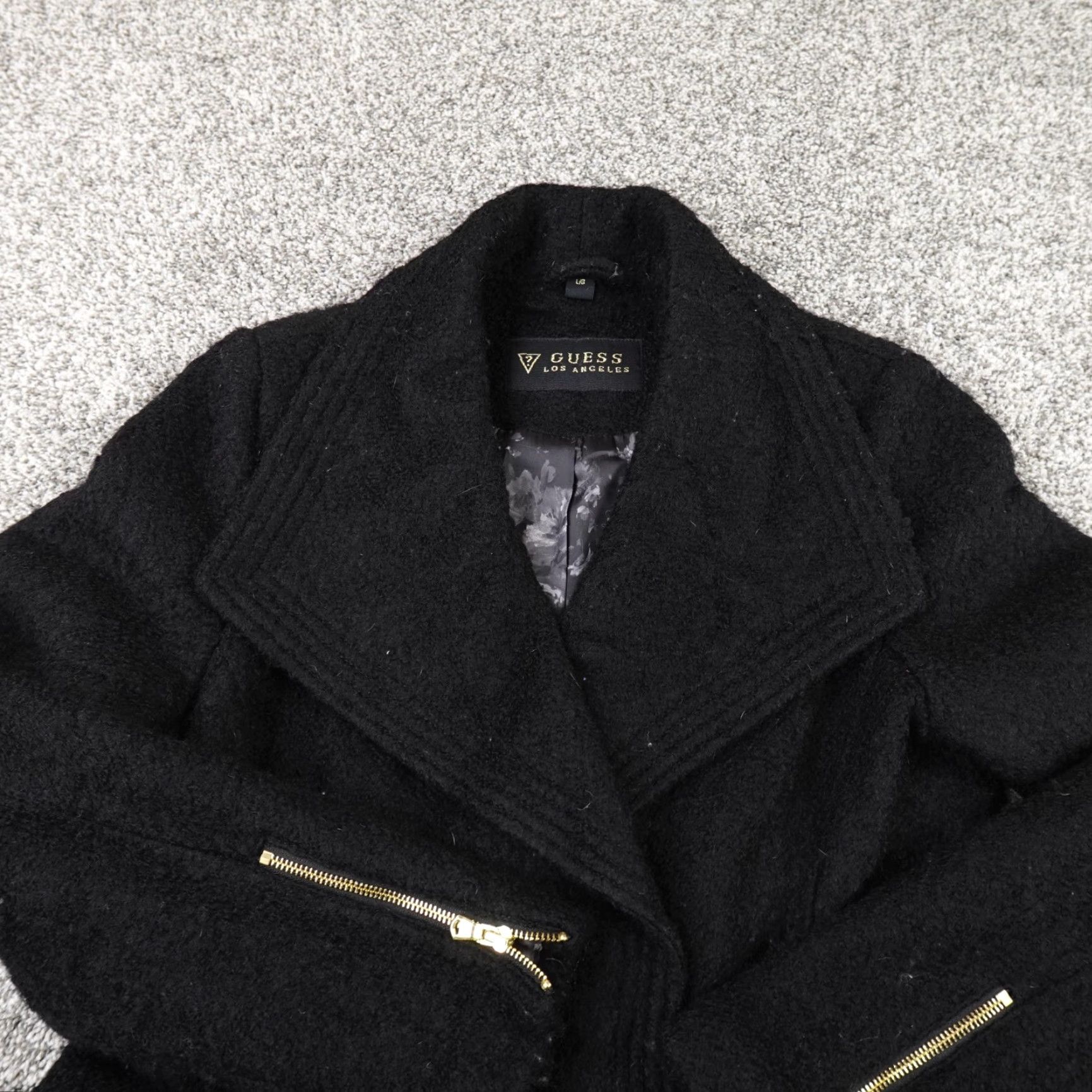 Guess Guess Jacket Mens? Womens L Black Heavy Wool Pea Coat Parka Trench Overcoat Goth Y2K Size L / US 10 / IT 46 - 3 Thumbnail