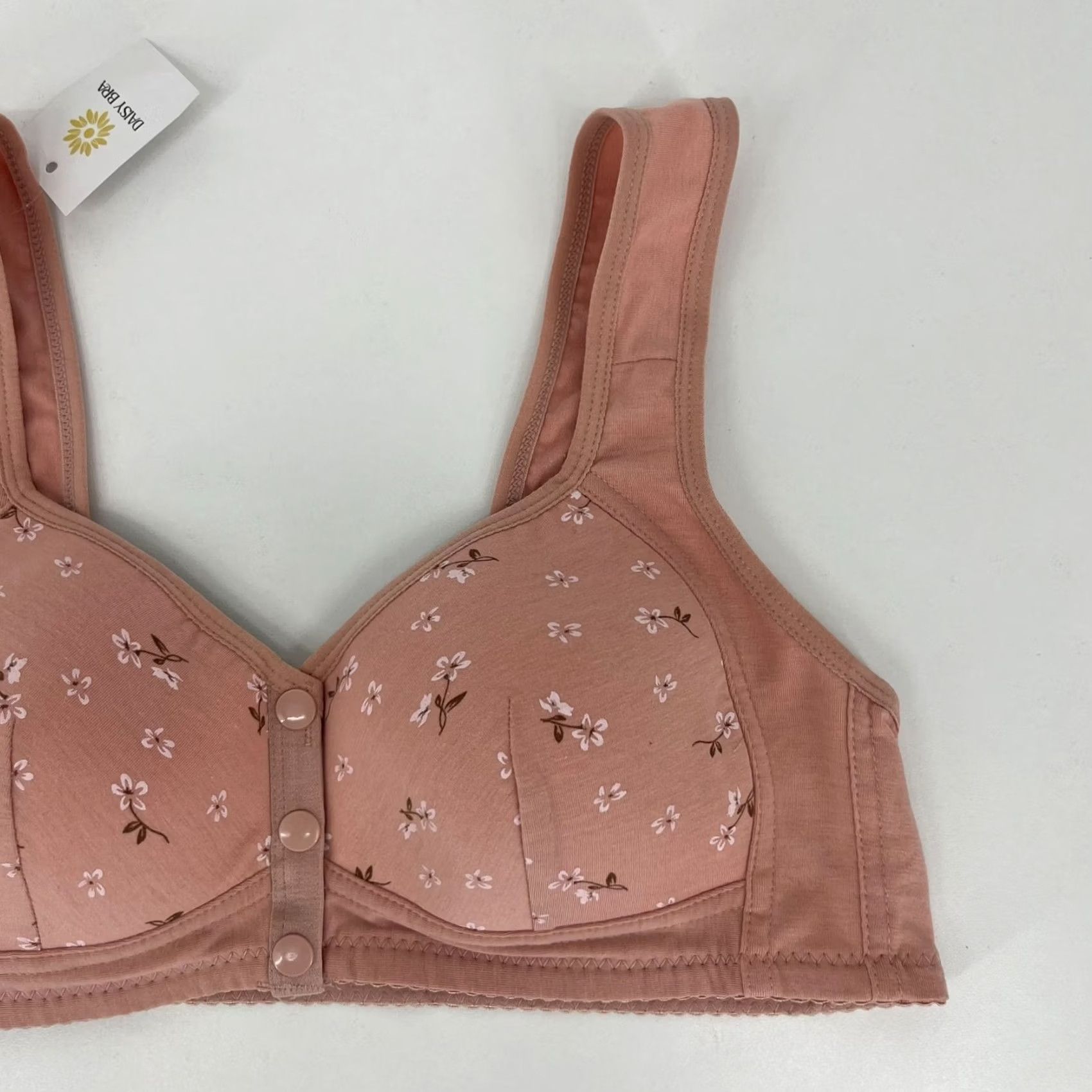 Pinko Daisy Bra Women's Bra Floral Print Pink 44 Button Front Closure T-Shirt Bra Wireless Breathable 100% Blended Fabric Size ONE SIZE - 3 Thumbnail