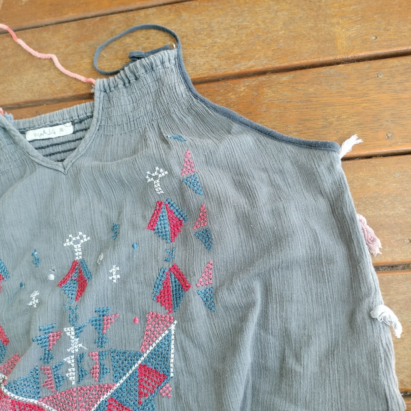 Designer Mahlu Tank Top Singlet Tassel Embroidered Summer Hippie Boho Size XS / US 0-2 / IT 36-38 - 14 Thumbnail