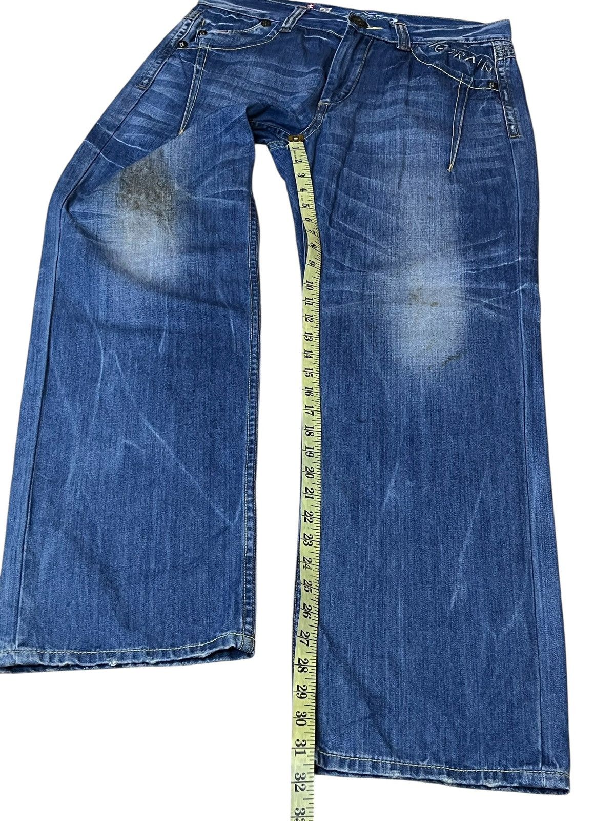 Japanese Brand Japanese y2k BIG TRAIN OSAKA JEANS skull patches dirty jeans Size US 33 - 20 Thumbnail