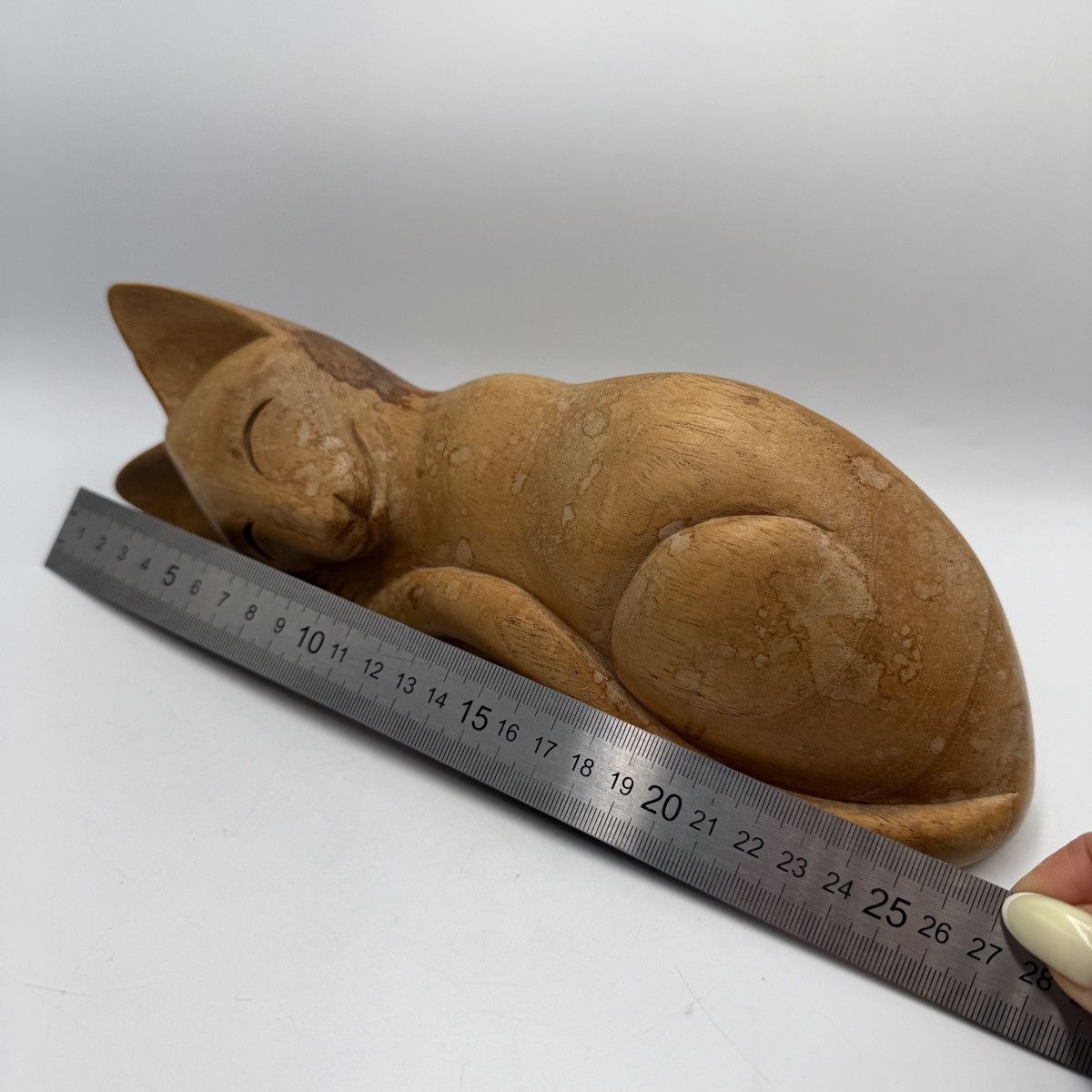 Vintage Vintage Hand Carved Solid Wood Sleeping Cat Figurine 27cm Size ONE SIZE - 4 Thumbnail