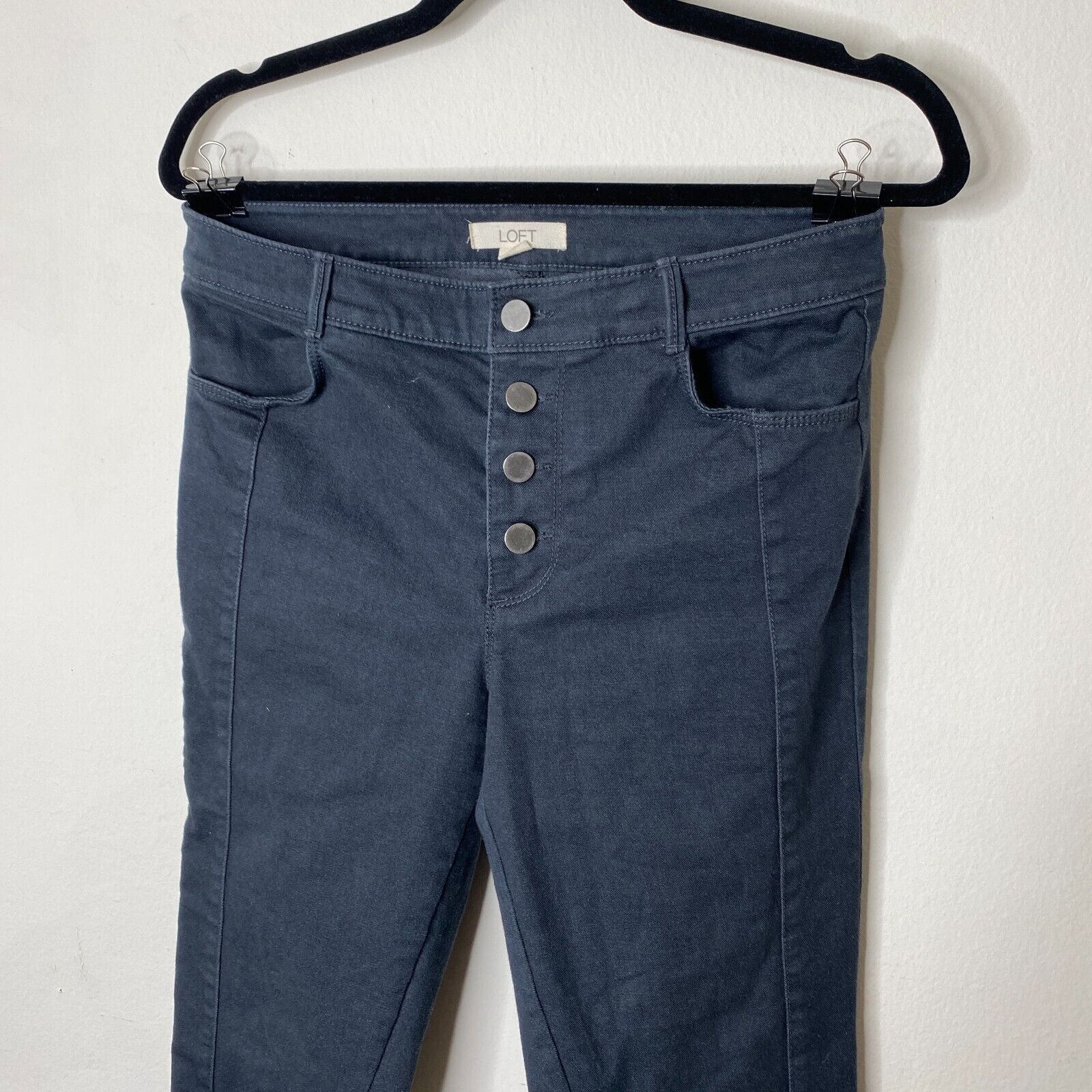 Loft Loft Gray Button Fly Skinny Crop Raw Hem Stretchy Jeans 4 Size 27" / US 4 / IT 40 - 2 Thumbnail