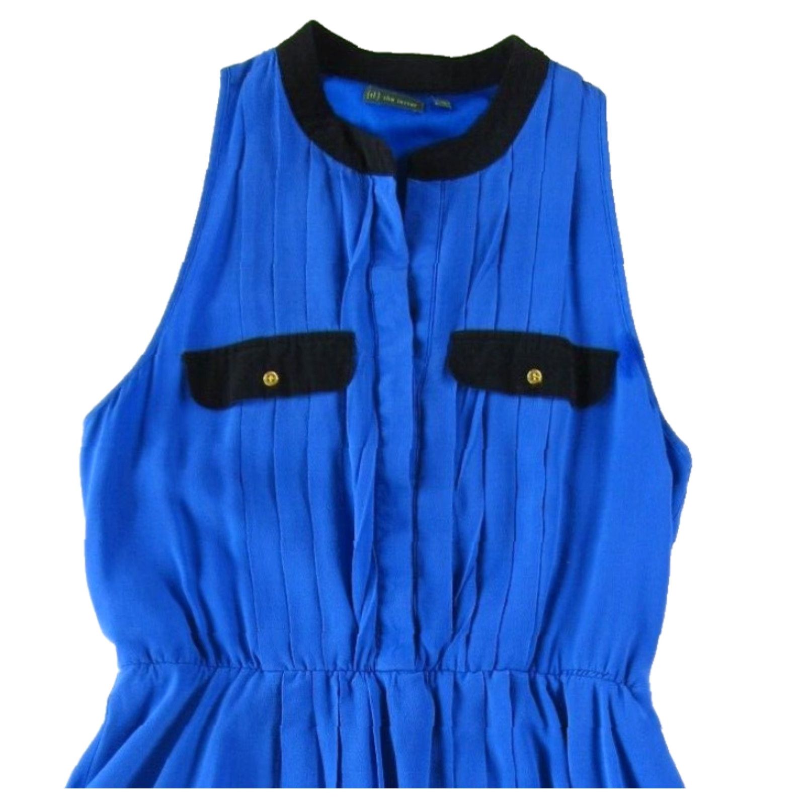 Anthropologie The Letter Anthropologie 100% Silk Blue Black Sleeveless Pleated Sheath Dress S Women Size S / US 4 / IT 40 - 4 Thumbnail