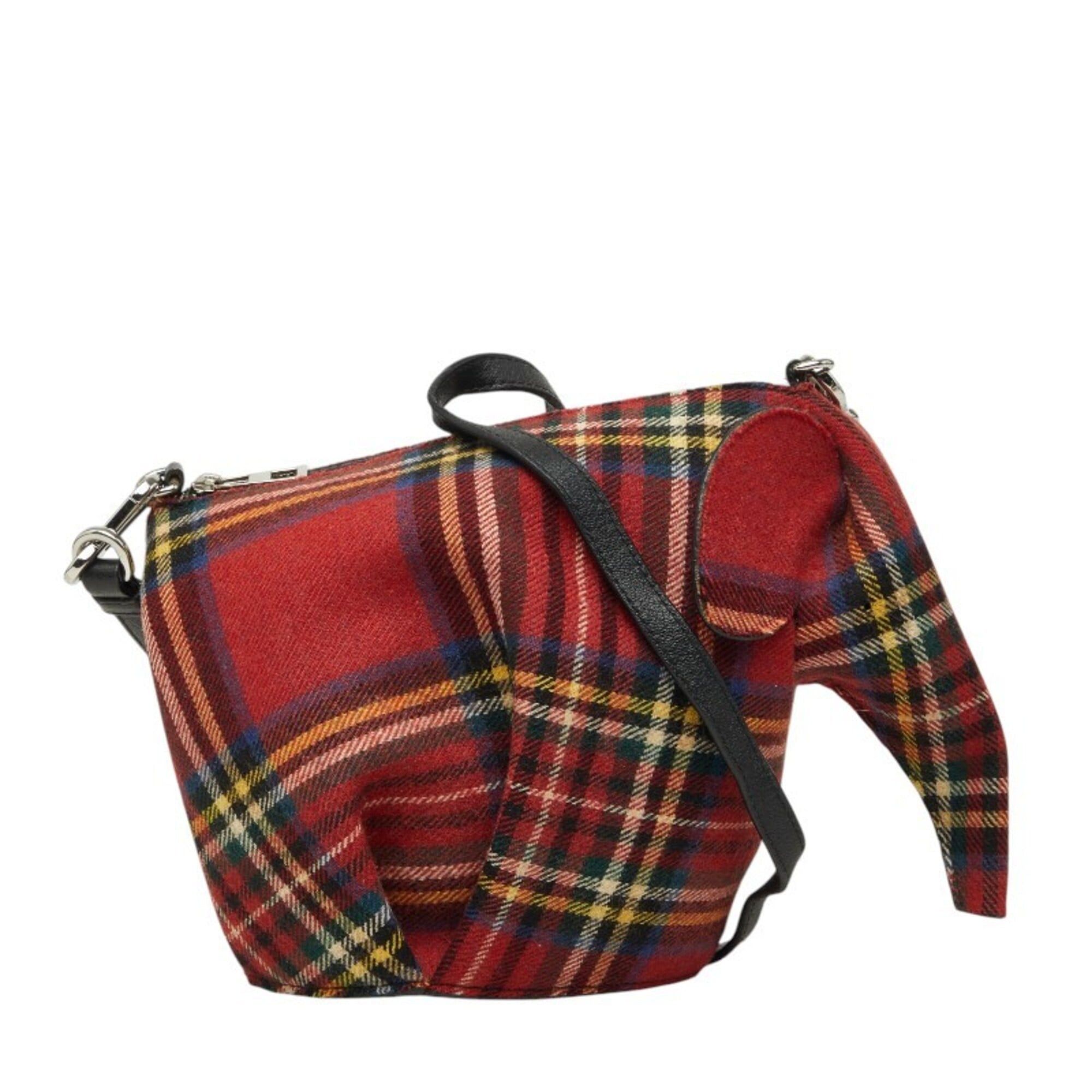 Loewe Loewe Tartan Check Elephant Crossbody Shoulder Bag, Red Multicolor Wool, Women's LOEWE Size ONE SIZE - 1 Thumbnail