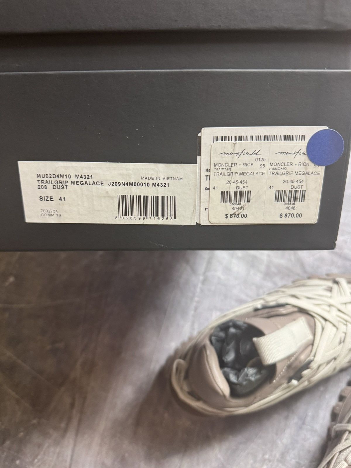 Moncler × Rick Owens Rick Owens Moncler Megalace Trail Grip Sneakers in Dust Size US 8 / EU 41 - 10 Thumbnail
