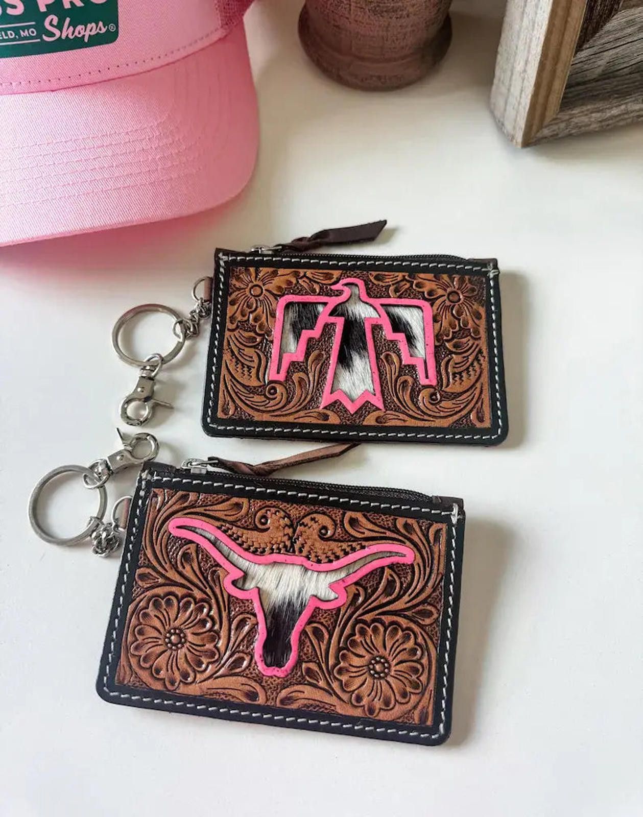 Other Tooled Leather Keychain Wallet Thunderbird Longhorn Bow Hat Size ONE SIZE - 3 Thumbnail